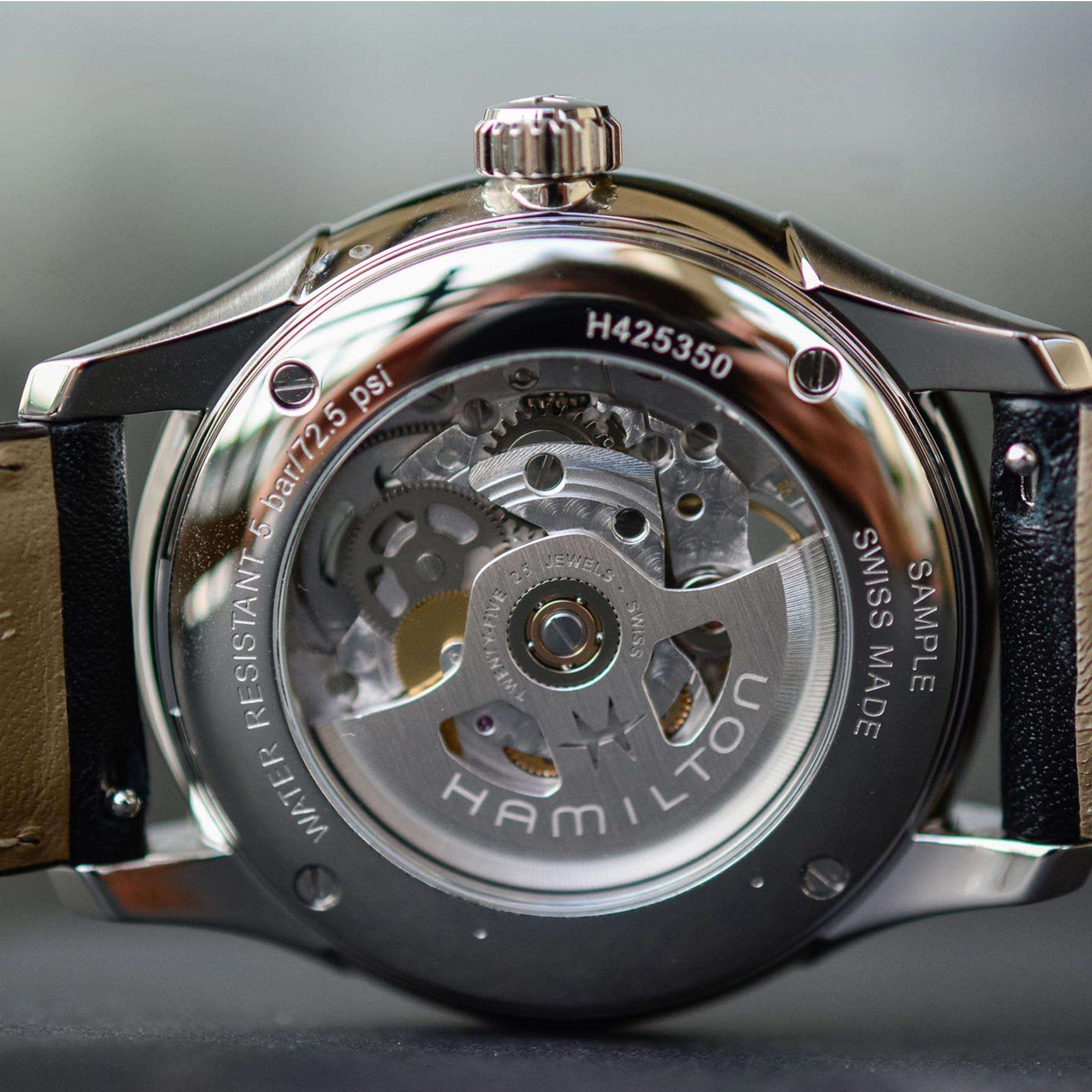 Hamilton Jazzmaster 40mm Schwarzes Skelett Zifferblatt Leder Herren Automatik Uhr H42535780