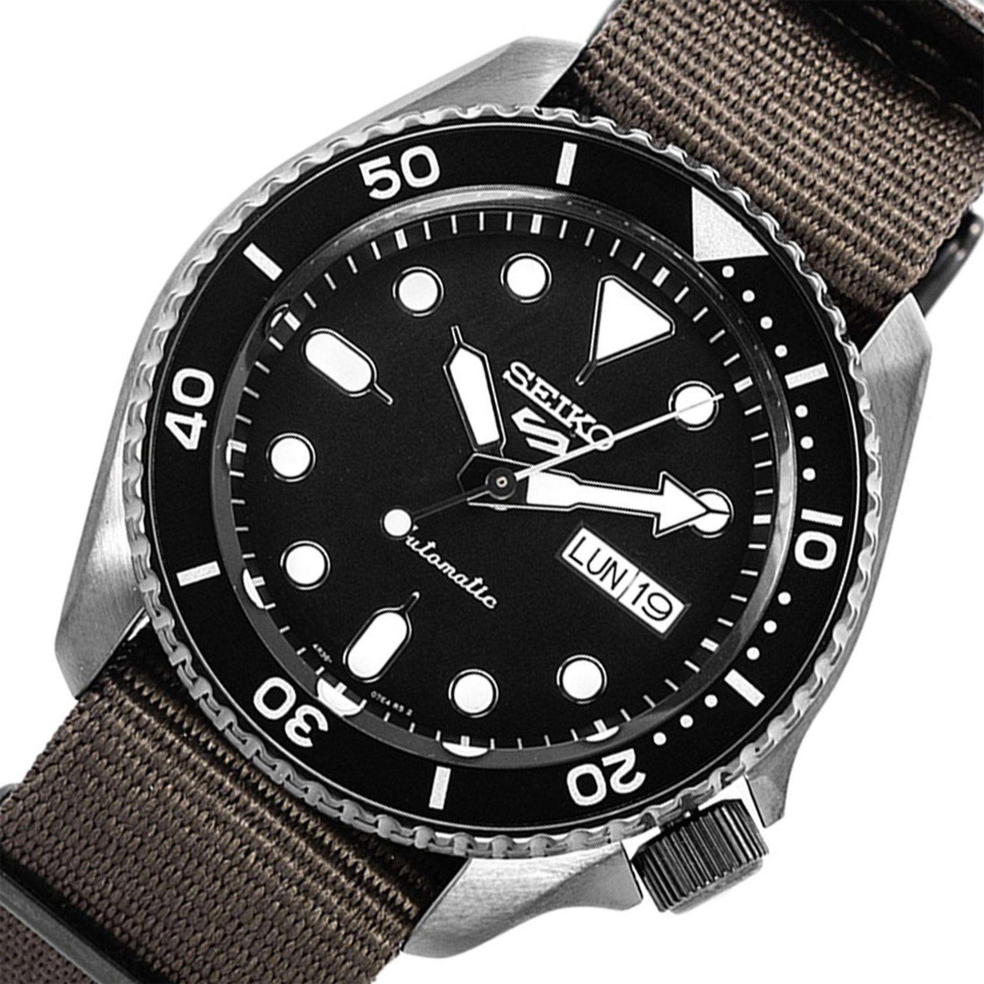 Seiko 5 Sports Automatik Schwarzes Zifferblatt Grünes NATO Armband Herren Uhr SRPD65K4