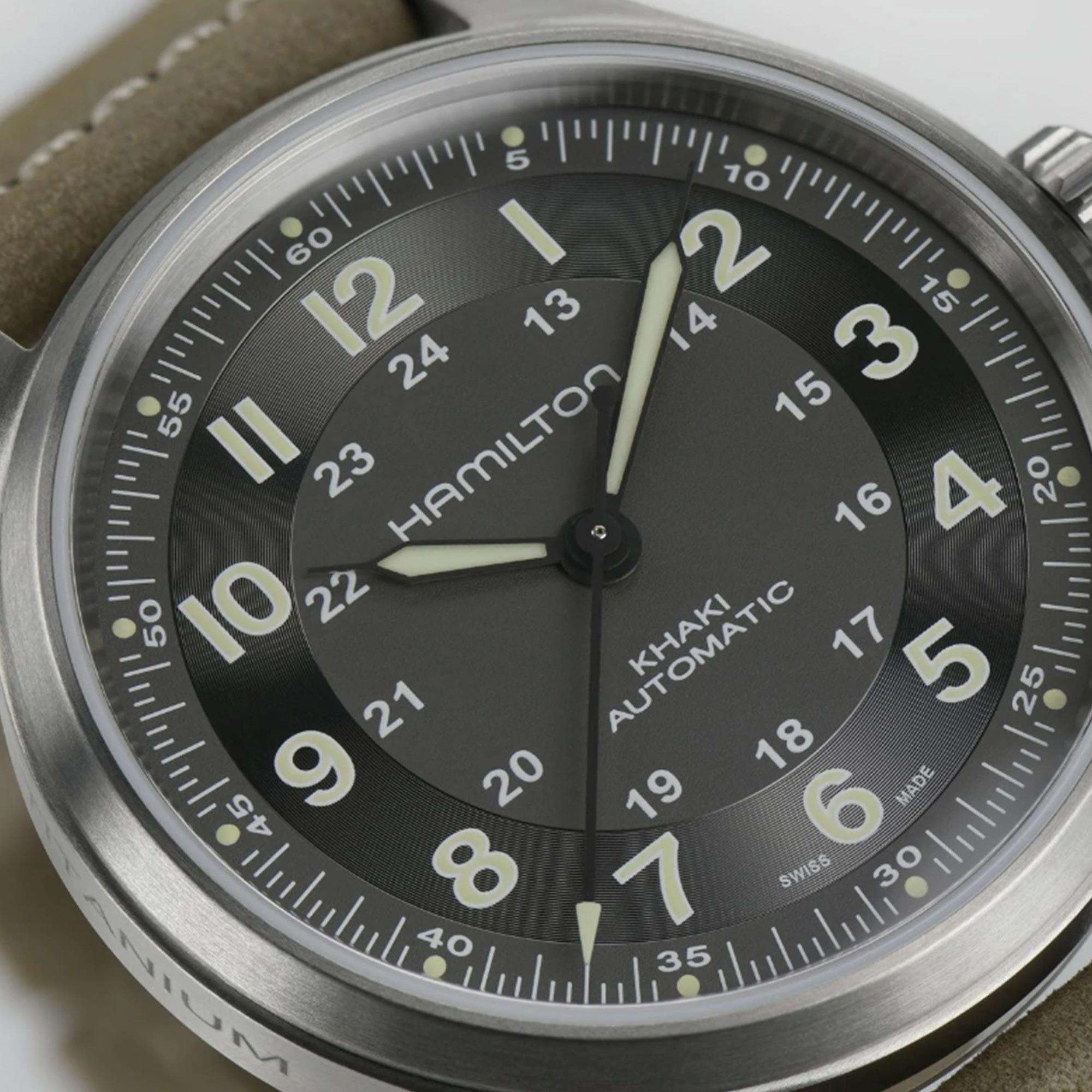 Hamilton Khaki Field 42mm Black Dial Leather Mens Automatic Watch H70545550