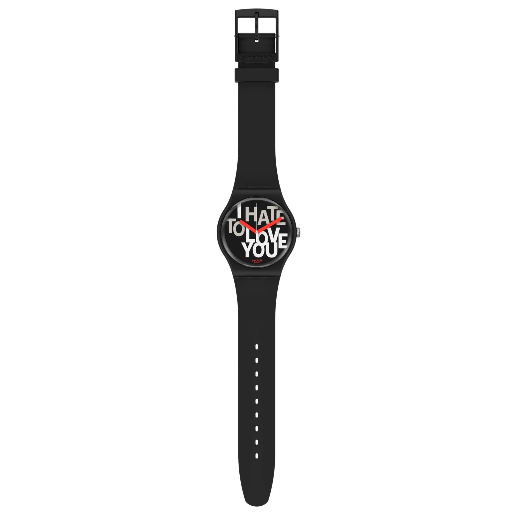 Swatch Hate 2 Love Quarz Schwarzes Zifferblatt Silikonarmband Uhr SUOB185