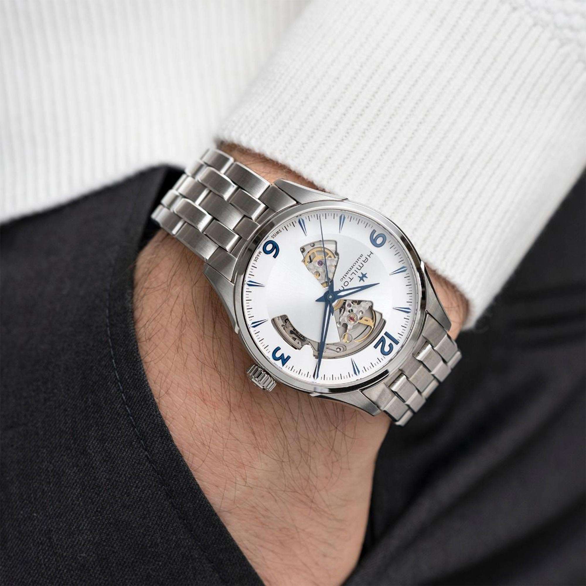 Hamilton Jazzmaster 40mm Offenes Herz Silbernes Zifferblatt Stahl Herren Automatik Uhr H32705152