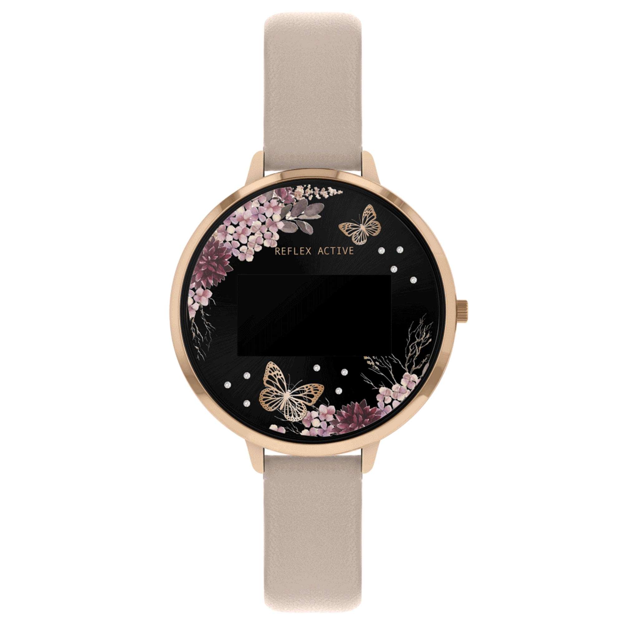 Reflex Active Series 03 Schwarzes Blumen Zifferblatt Pink Silikonarmband Damen Smartwatch RA03-2014