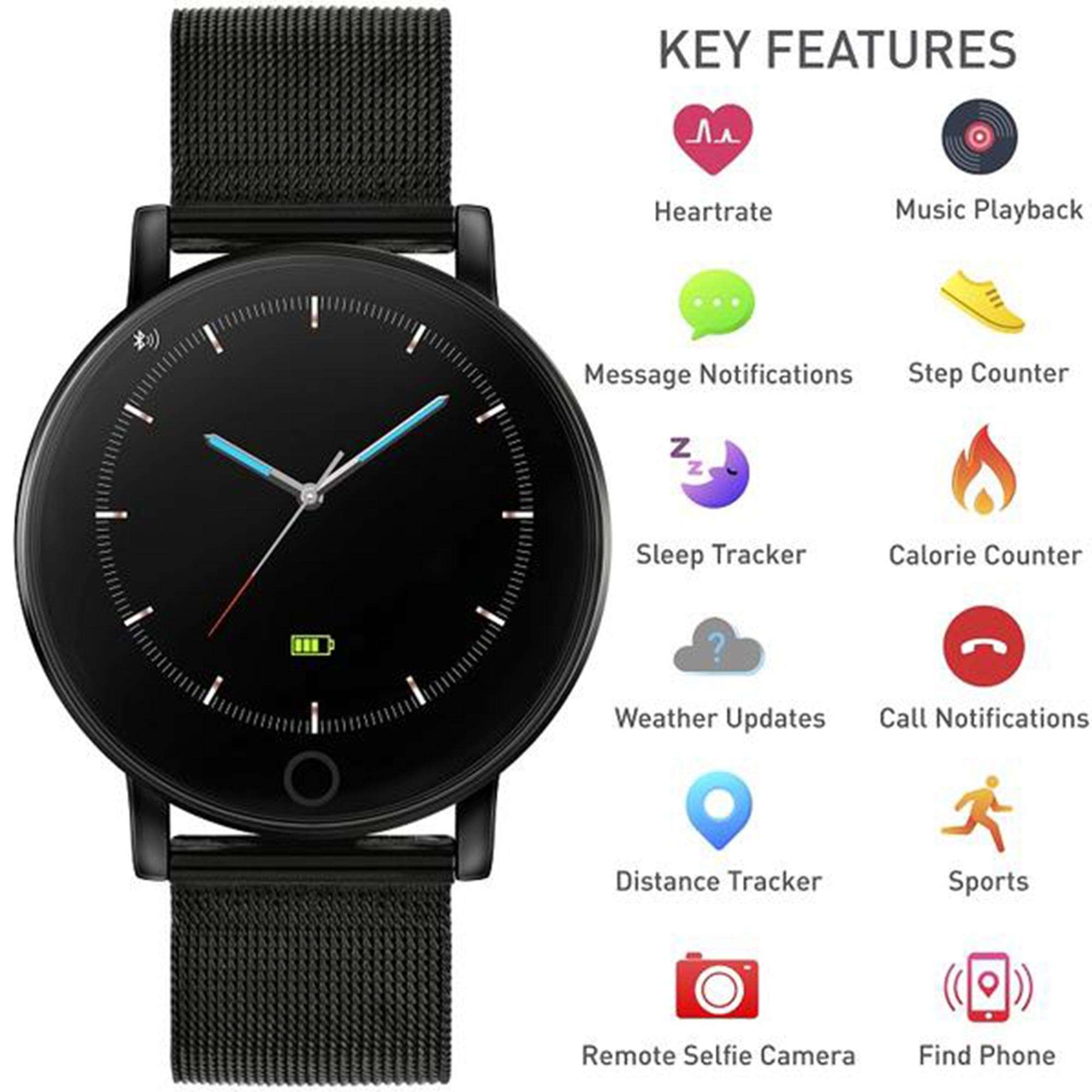 Reflex Active Series 05 Black Digital Steel Strap Smartwatch RA05-4024