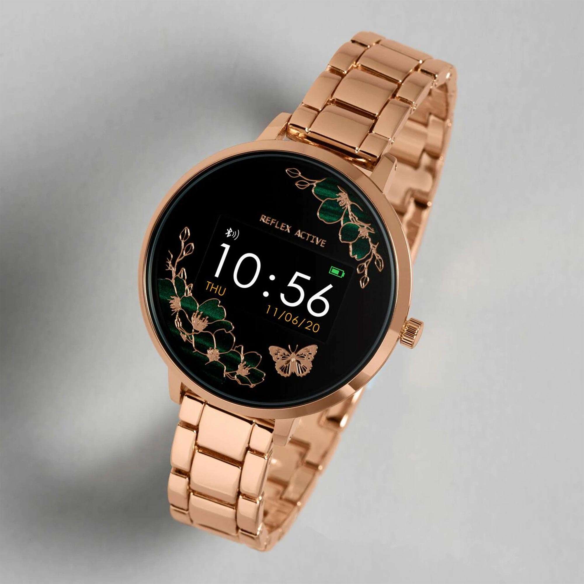 Reflex Active Series 03 Quartz Schwarzes Zifferblatt Roségold PVD Armband Damen Smartwatch RA03-4028