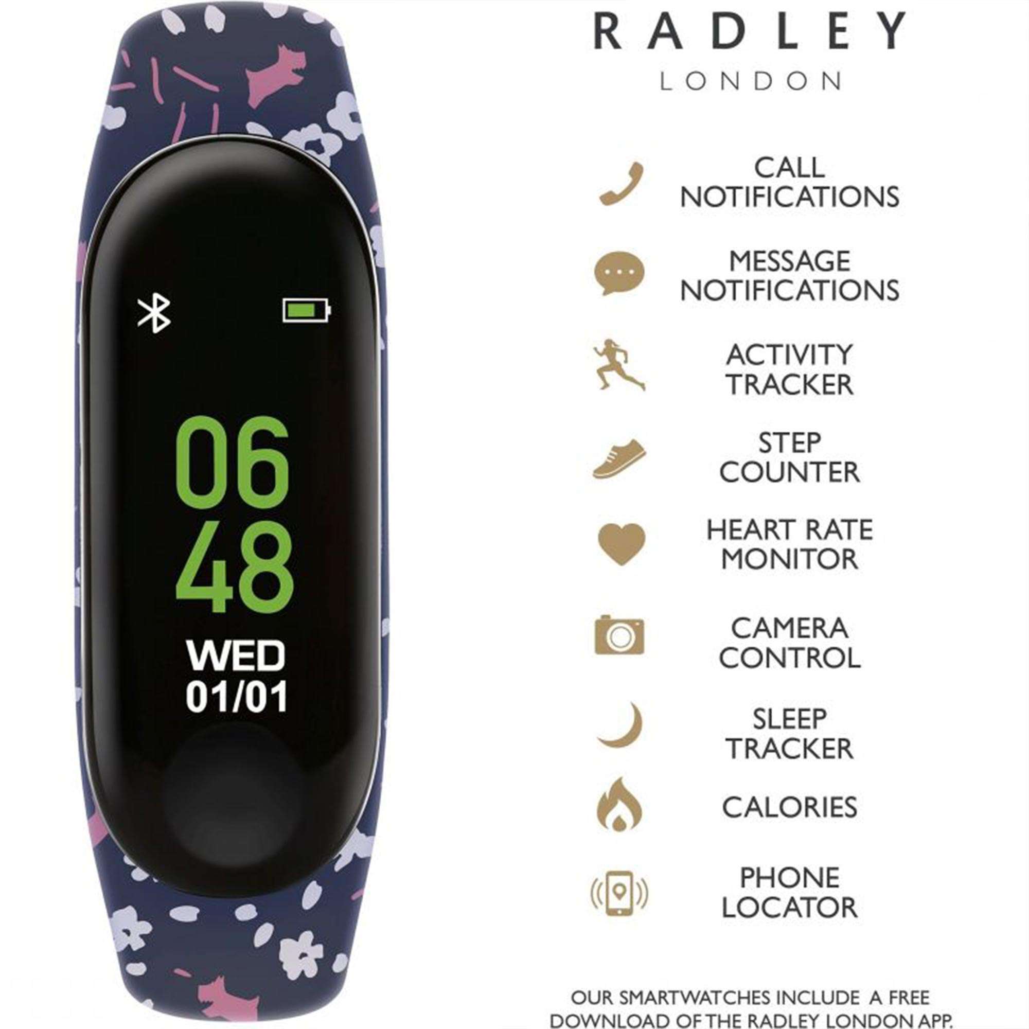 Radley Series 01 Quartz Digital Zifferblatt Marineblaues Gummiarmband Damen Smartwatch RYS01-2002