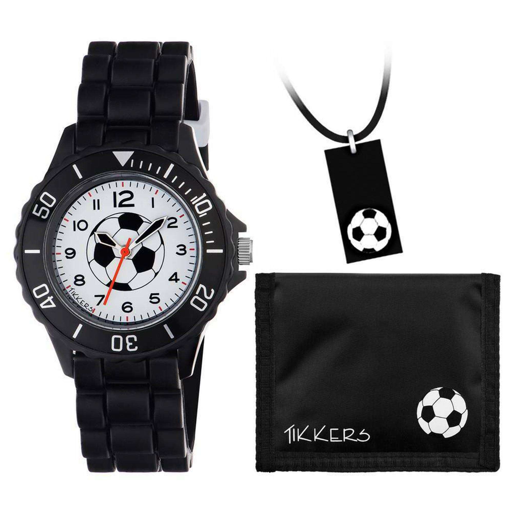 Tikkers Football Quartz White Dial Black Silicone Strap Boys Watch Gift Set ATK1019