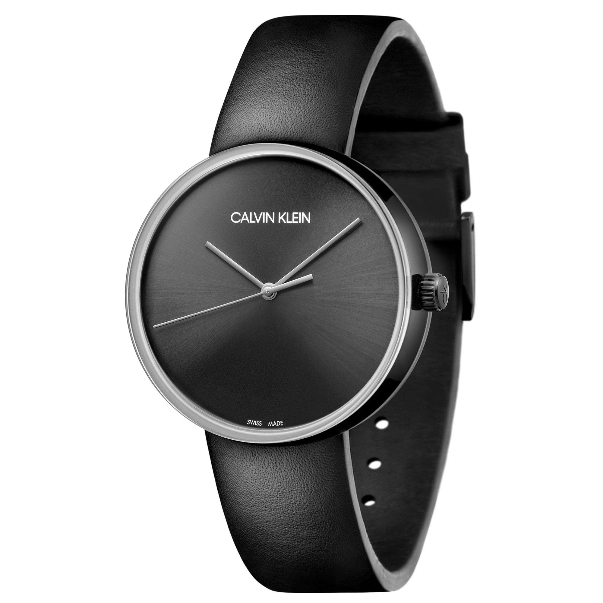 Calvin Klein Klare Oberseite Quarz Schwarzes Zifferblatt Lederarmband Damen Uhr KBL234C1