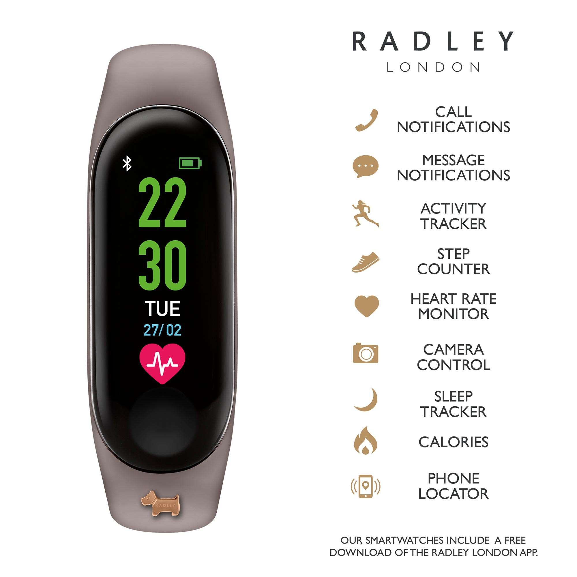 Radley Serie 01 Aktivitäts-Tracker Quarz Digitalzifferblatt Graues Gummiarmband Damen Uhr RYS01-2018
