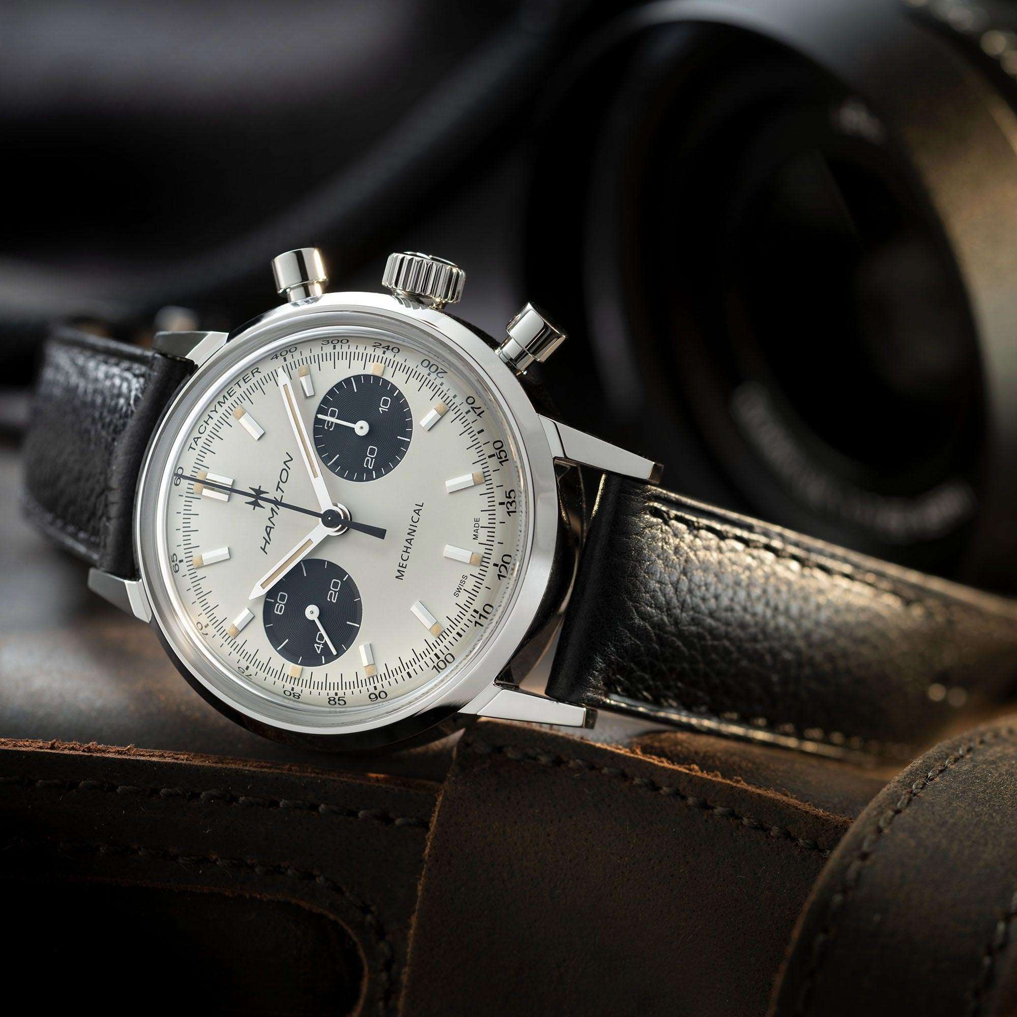 Hamilton American Classic 40mm Chronograph White Dial Leather Mens Automatic Watch H38429710
