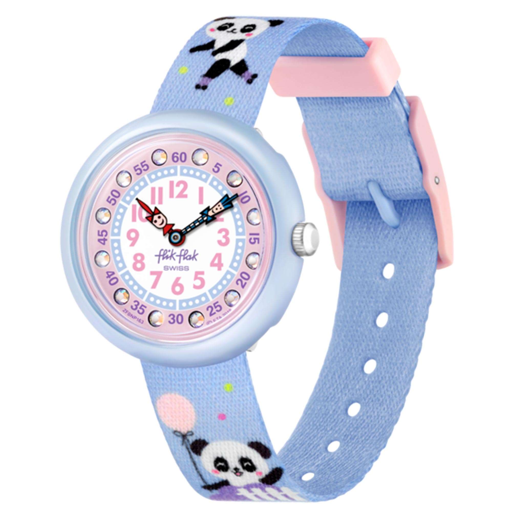 Flik Flak City of Life Pandi Panda Quarz Bewegung Pinkes Zifferblatt Textilarmband Kinder Uhr FBNP163