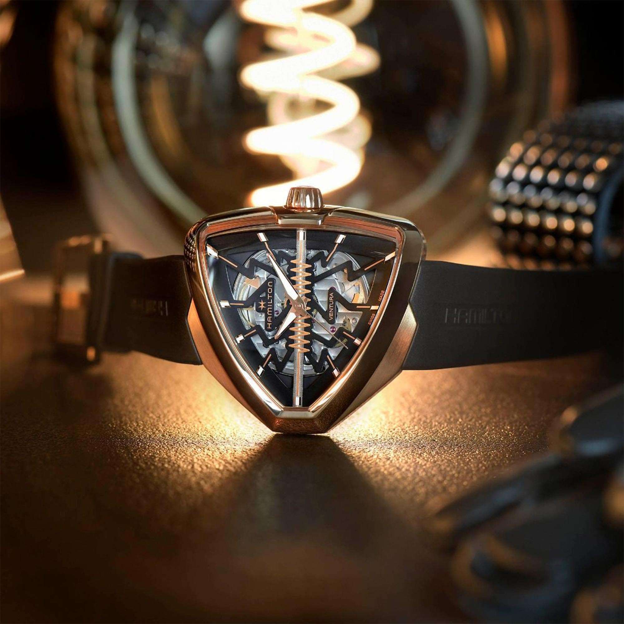 Hamilton Ventura 42mm Elvis80 Skeleton Black Dial Rubber Mens Automatic Watch H24525331