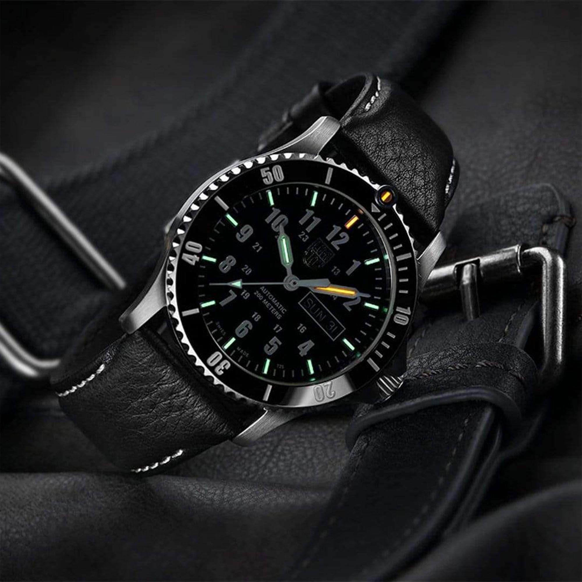 Luminox Sport Timer 0920 Serie Automatik Schwarzes Zifferblatt Lederarmband Herren Uhr XS.0921
