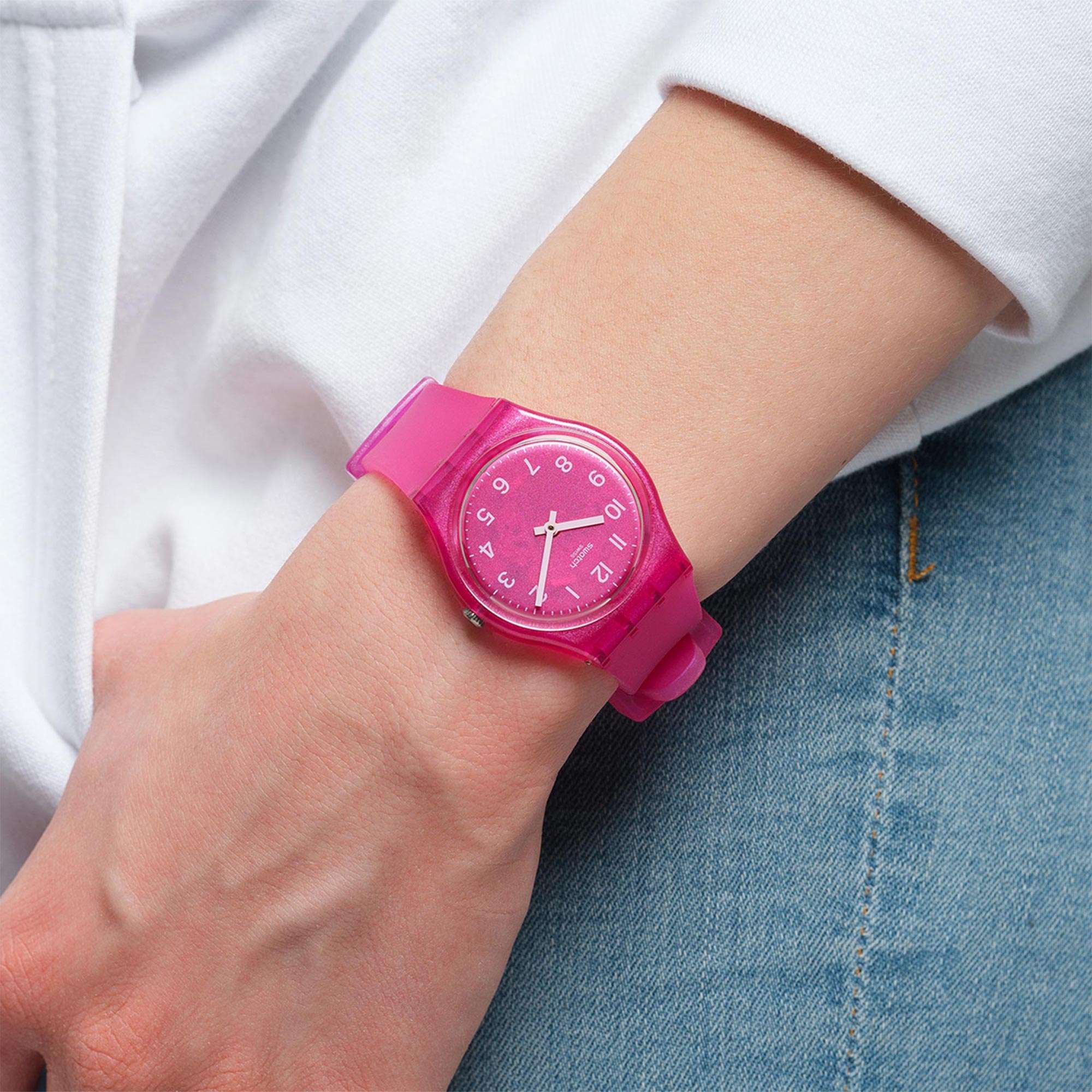 Swtach Original Gent Quartz Pink Dial Pink Silicone Strap GP170