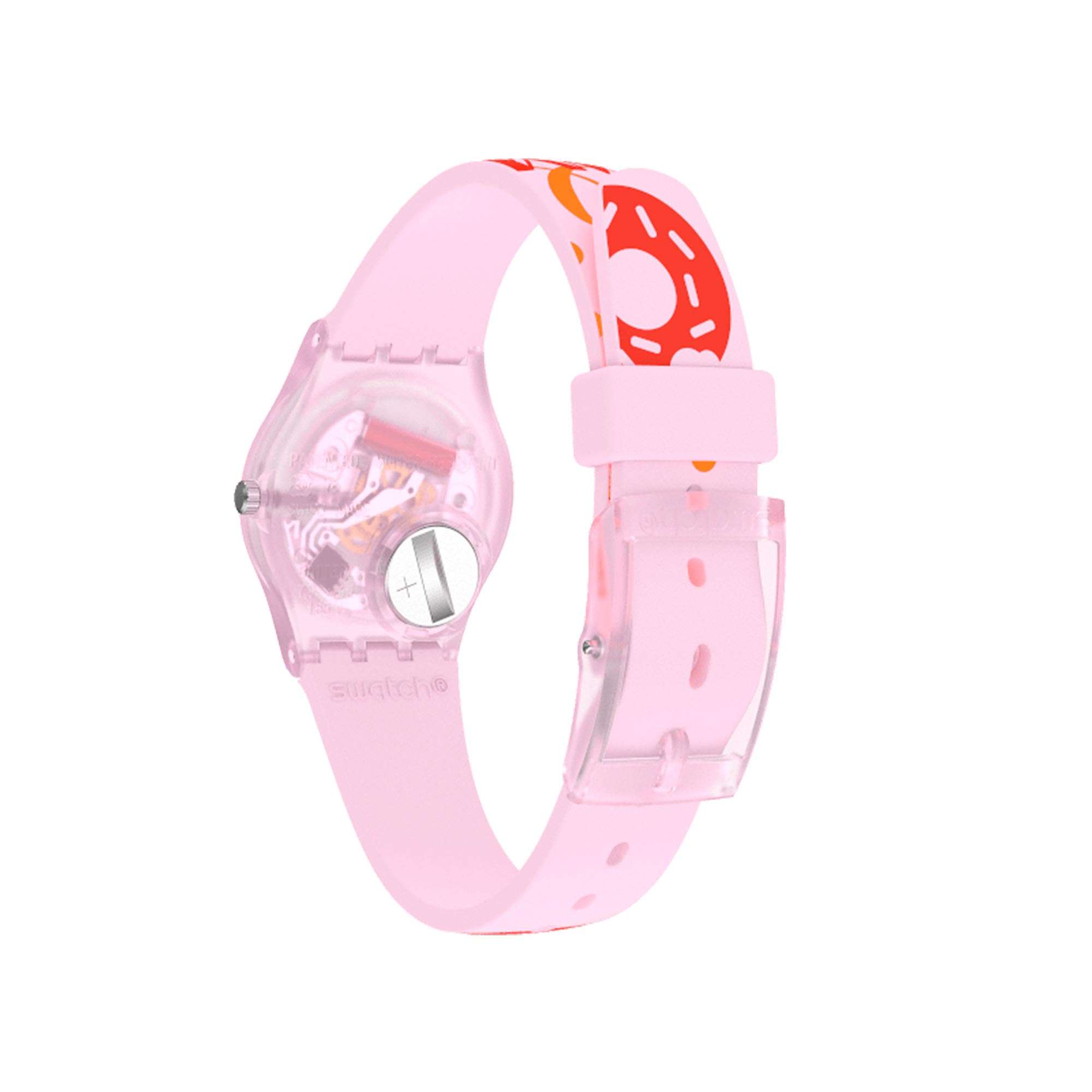 Swatch Original Lady Quarz Pinkes Zifferblatt Silikonarmband Damen Uhr LP164