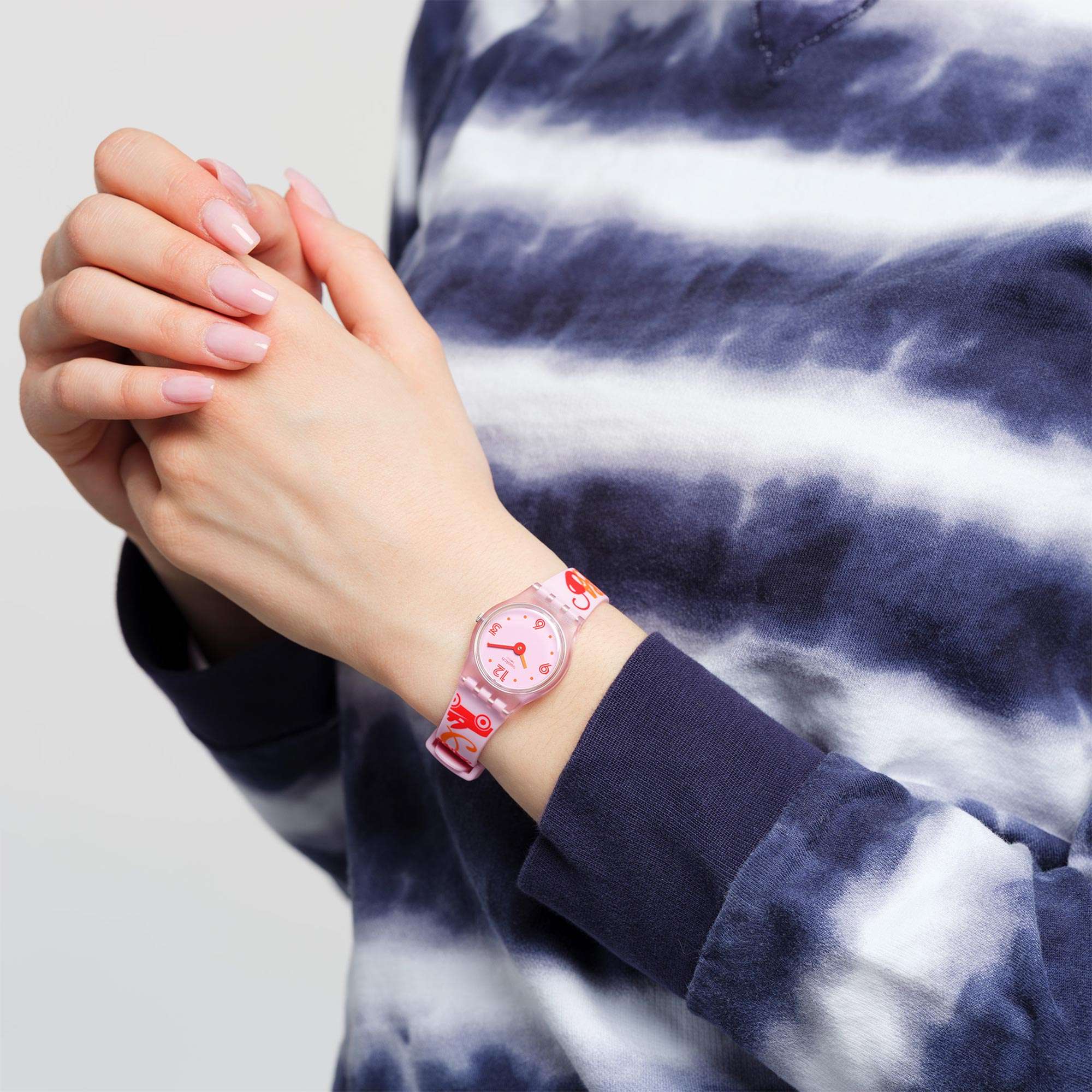 Swatch Original Lady Quarz Pinkes Zifferblatt Silikonarmband Damen Uhr LP164