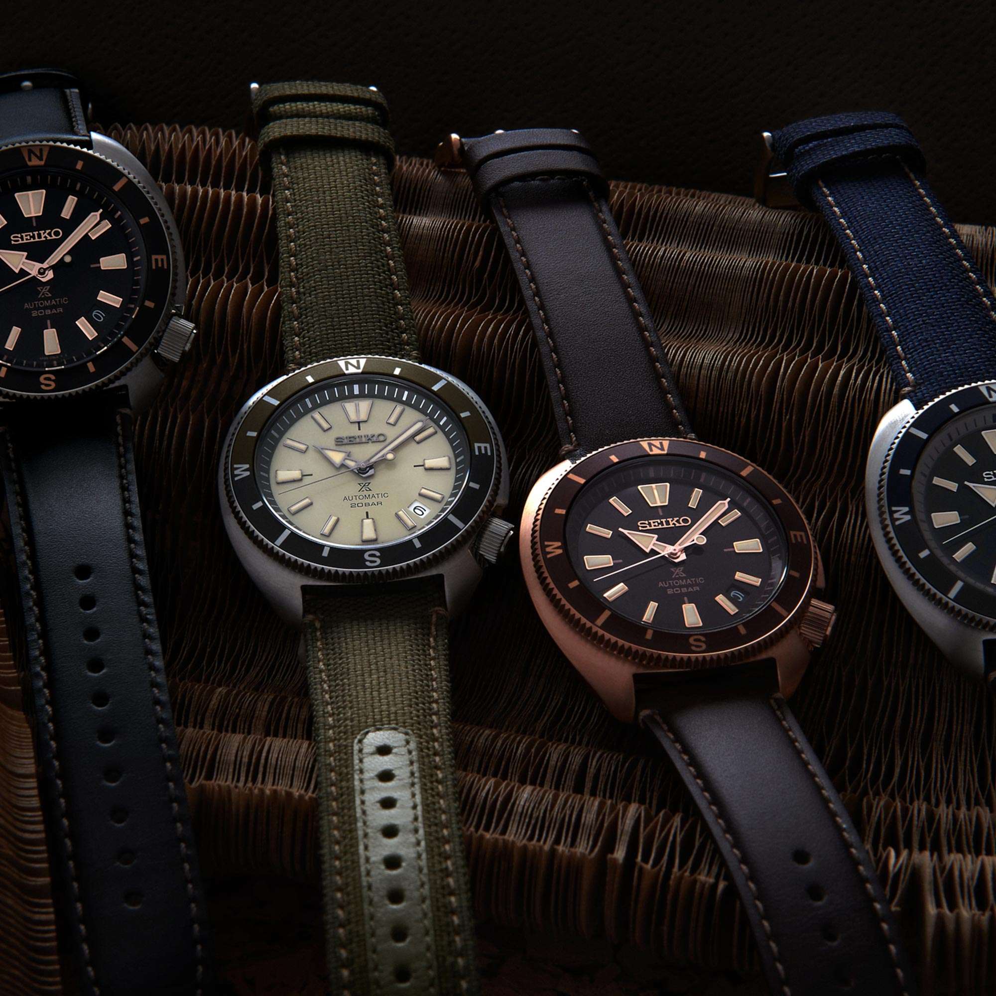 Seiko Prospex Tortoise Automatikwerk Tan Zifferblatt Polyesterarmband Herren Uhr SRPG13K1