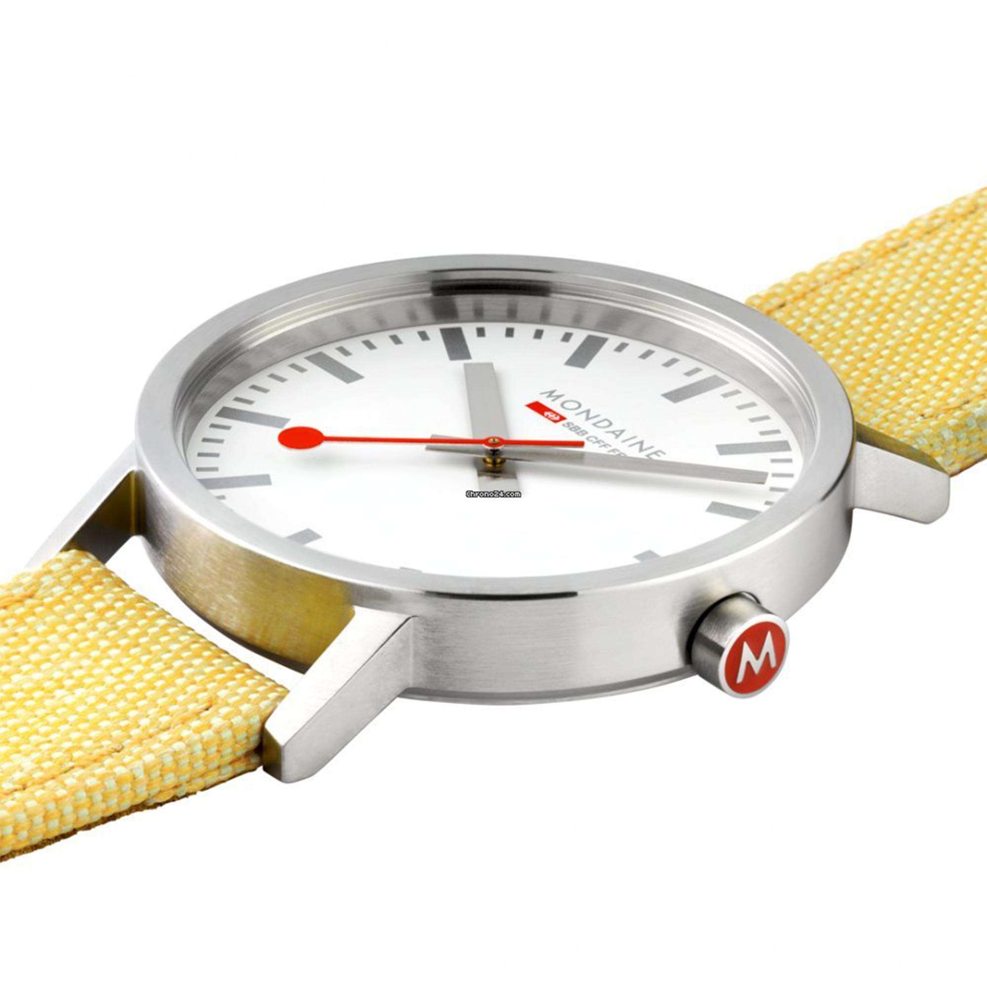 Mondaine Classic Quartz Weißes Zifferblatt Gelbes Textilarmband Uhr A660.30360.17SBE