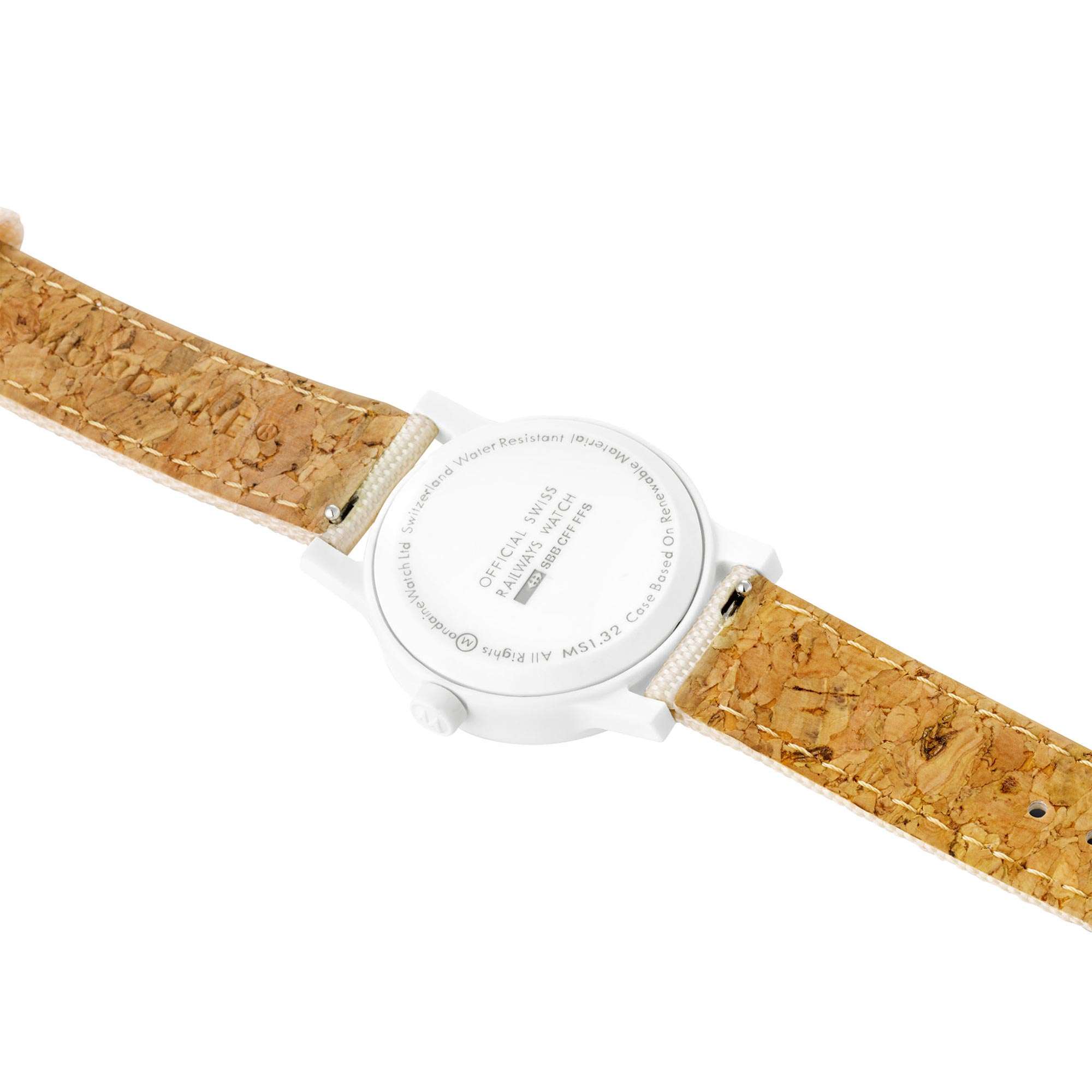 Mondaine Essence Quartz Weißes Zifferblatt Cremefarbenes Textilarmband Uhr MS1.32111.LT