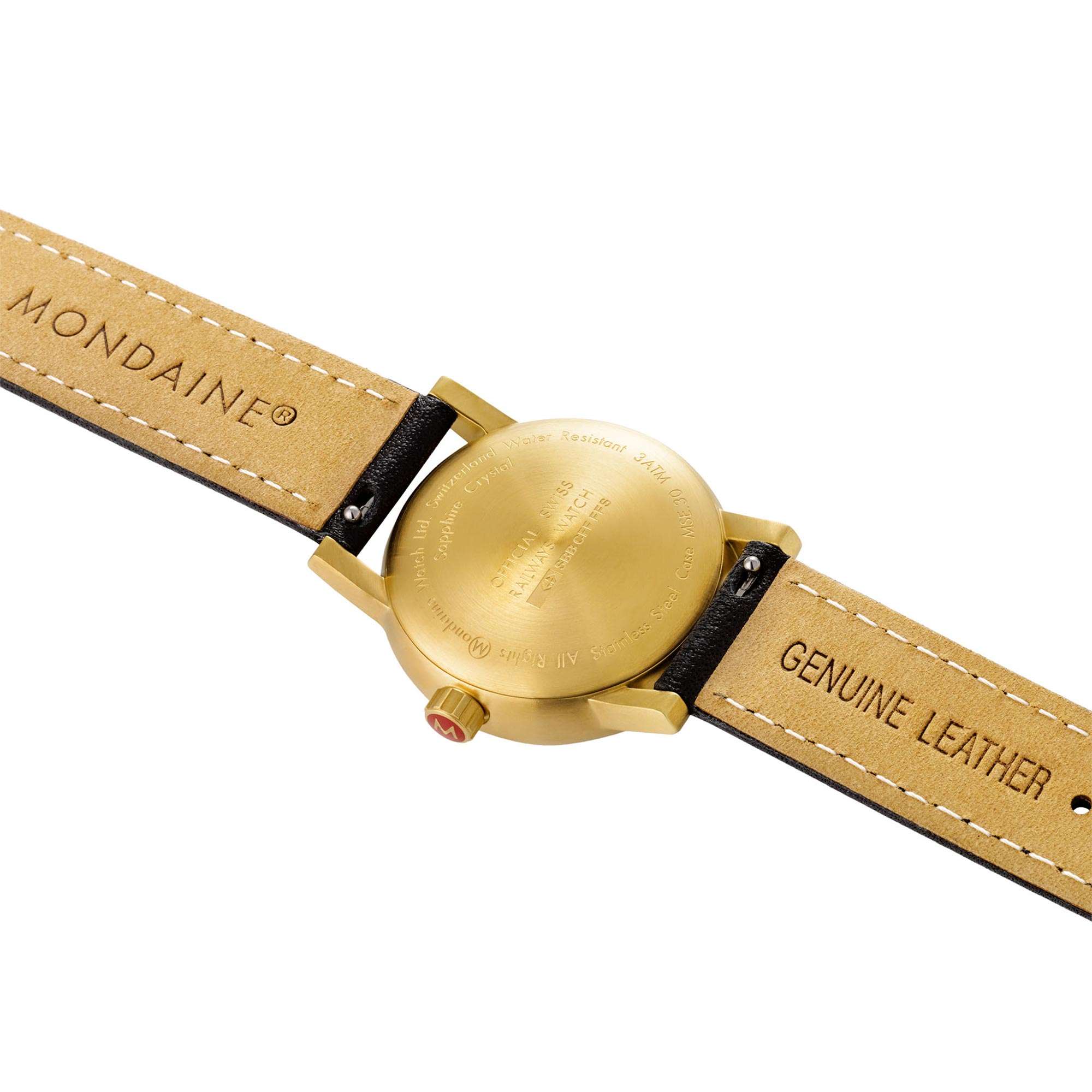 Mondaine Evo Quarz Schwarzes Zifferblatt Schwarzes Lederarmband Damen Uhr MSE.30120.LB