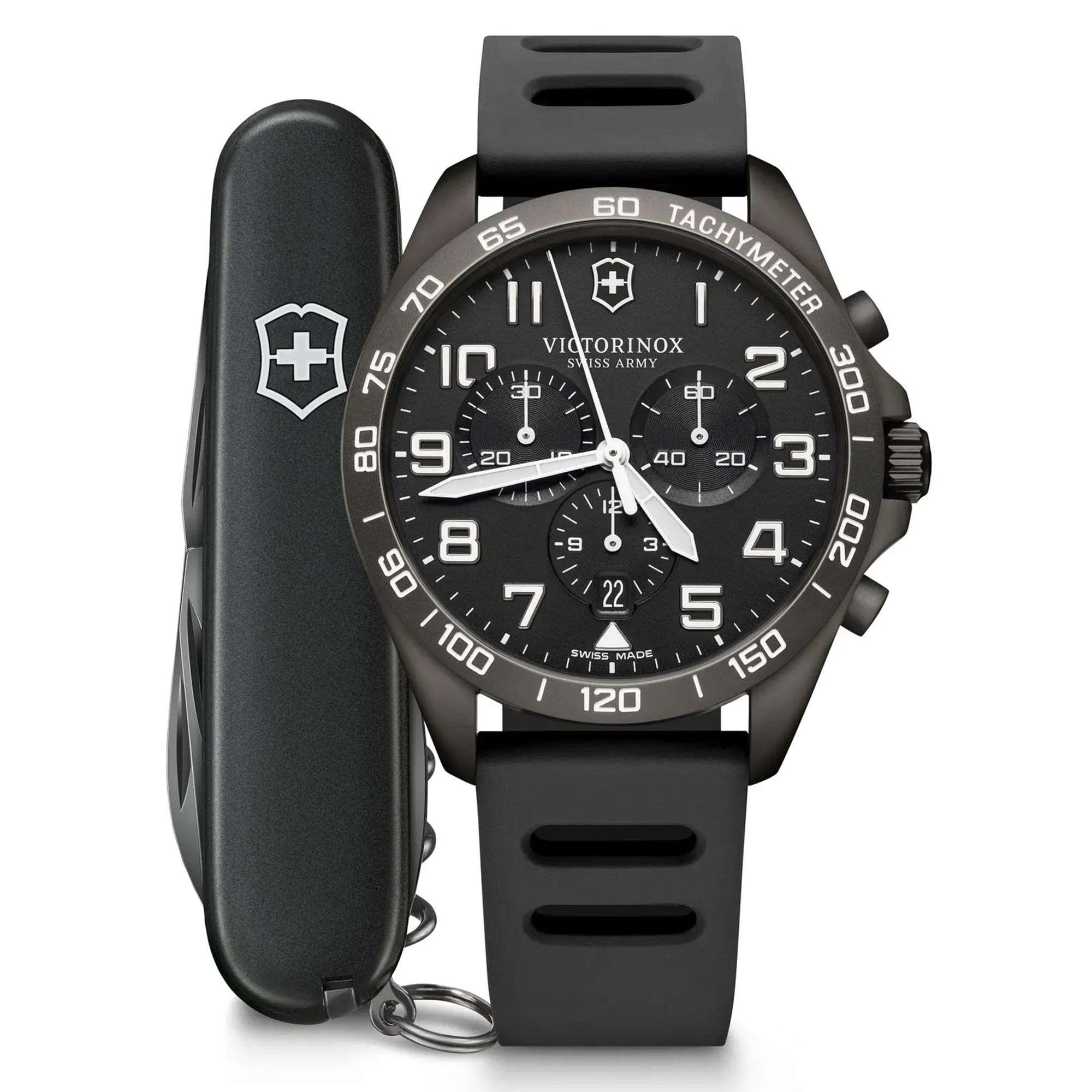 Victorinox Fieldforce 42mm Chronograph Schwarzes Zifferblatt Gummi Herren Quartz Uhr 241926.1