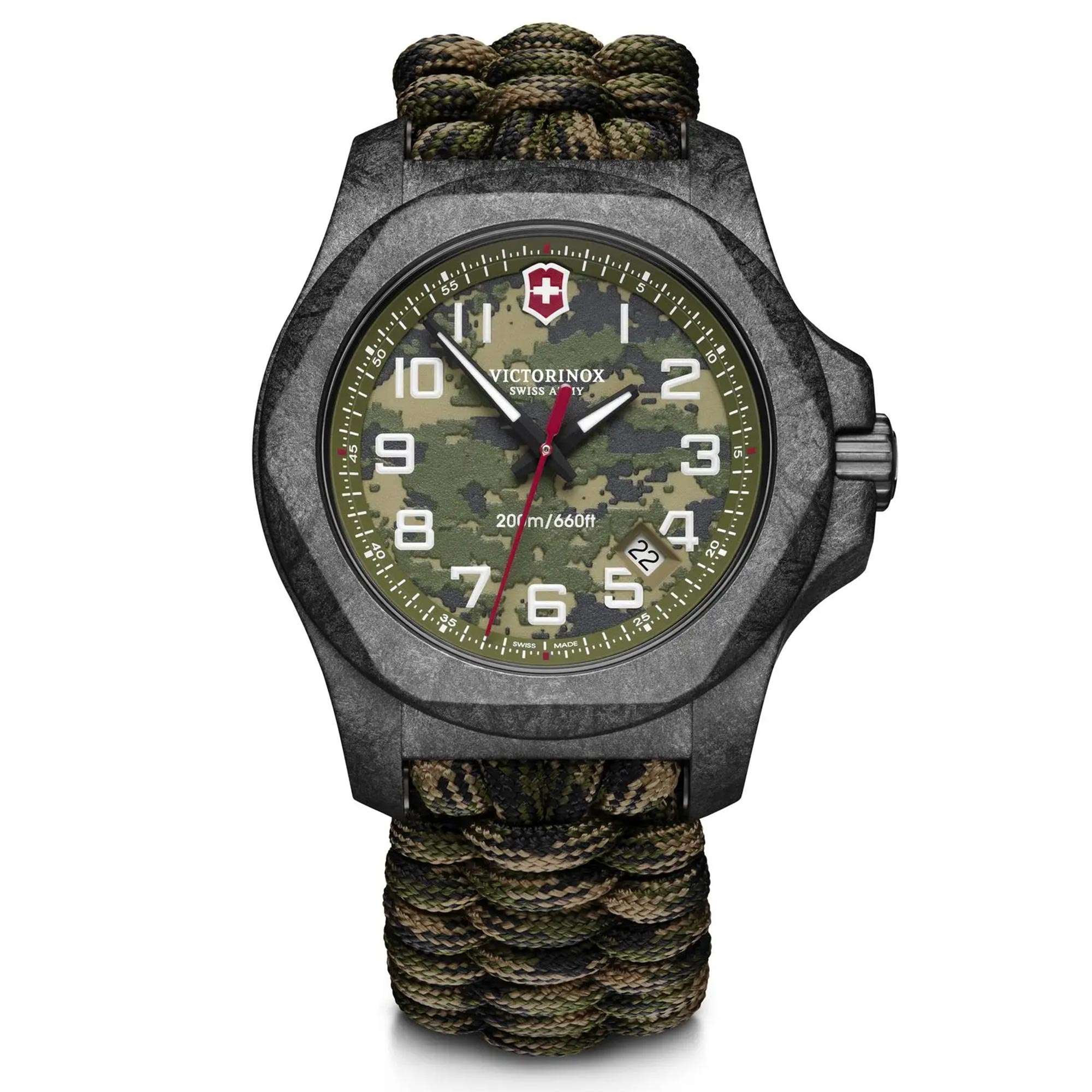 Victorinox I.N.O.X 43mm Carbon Limited Edition Green Dial Paracord Mens Quartz Watch 241927.1