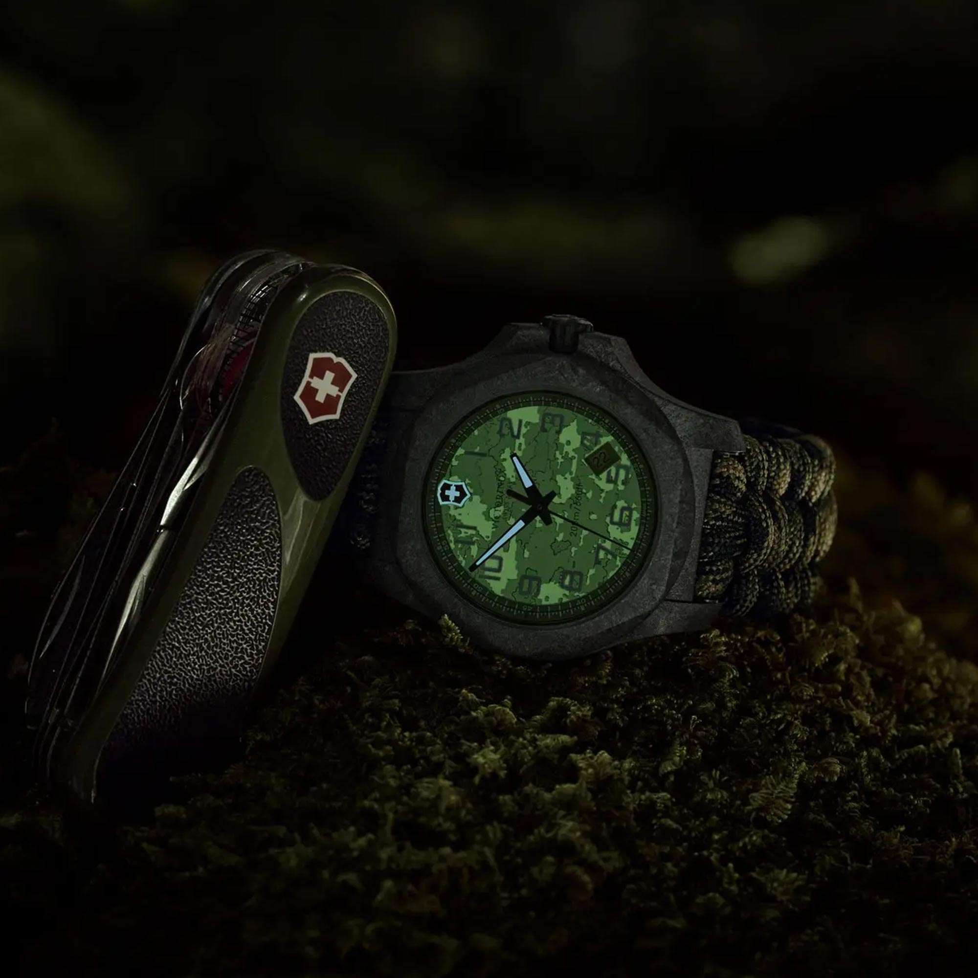 Victorinox I.N.O.X 43mm Carbon Limited Edition Green Dial Paracord Mens Quartz Watch 241927.1