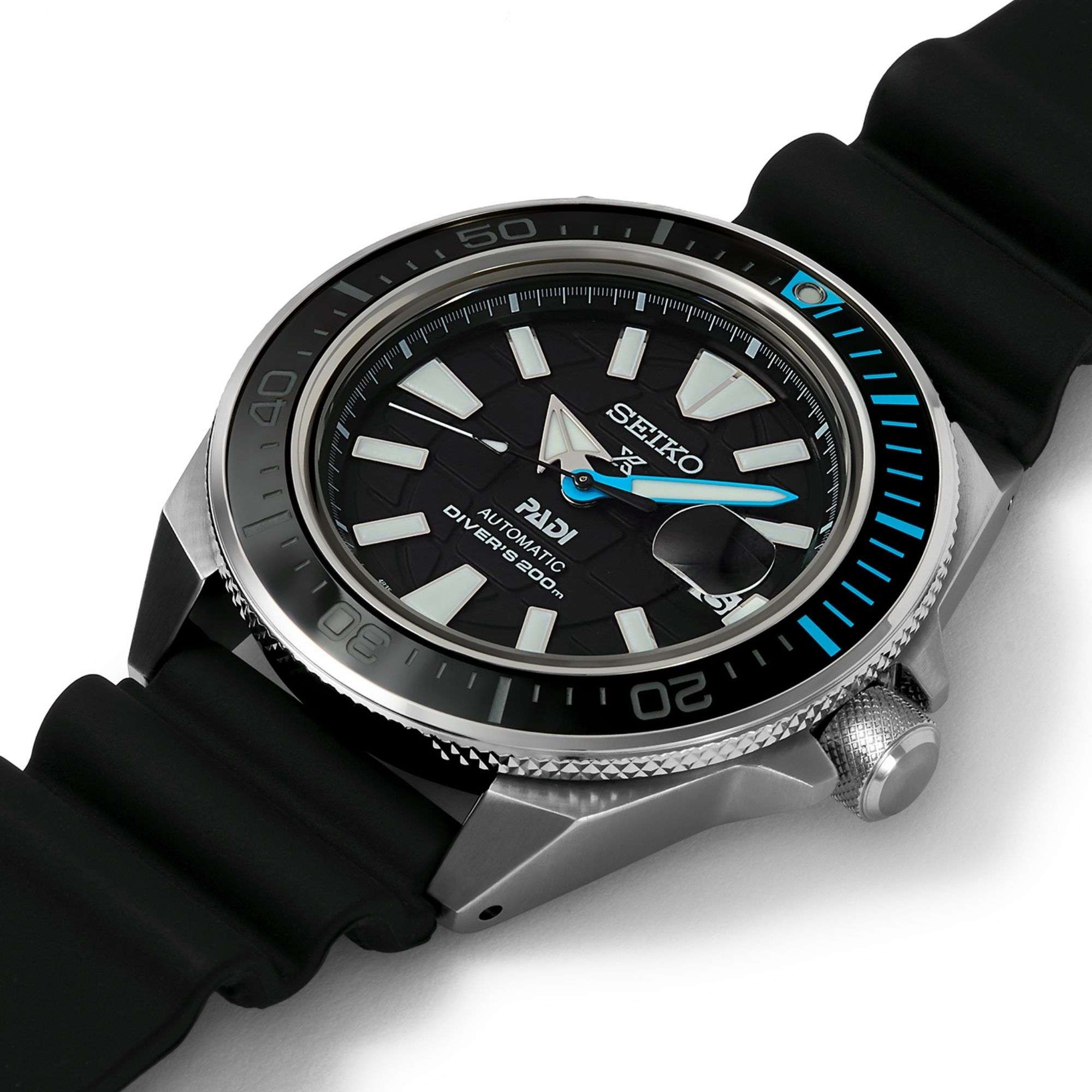 Seiko Prospex 'King Samurai' PADI Automatik Blaues Zifferblatt Schwarzes Silikonarmband Herrenarmbanduhr SRPG21K1