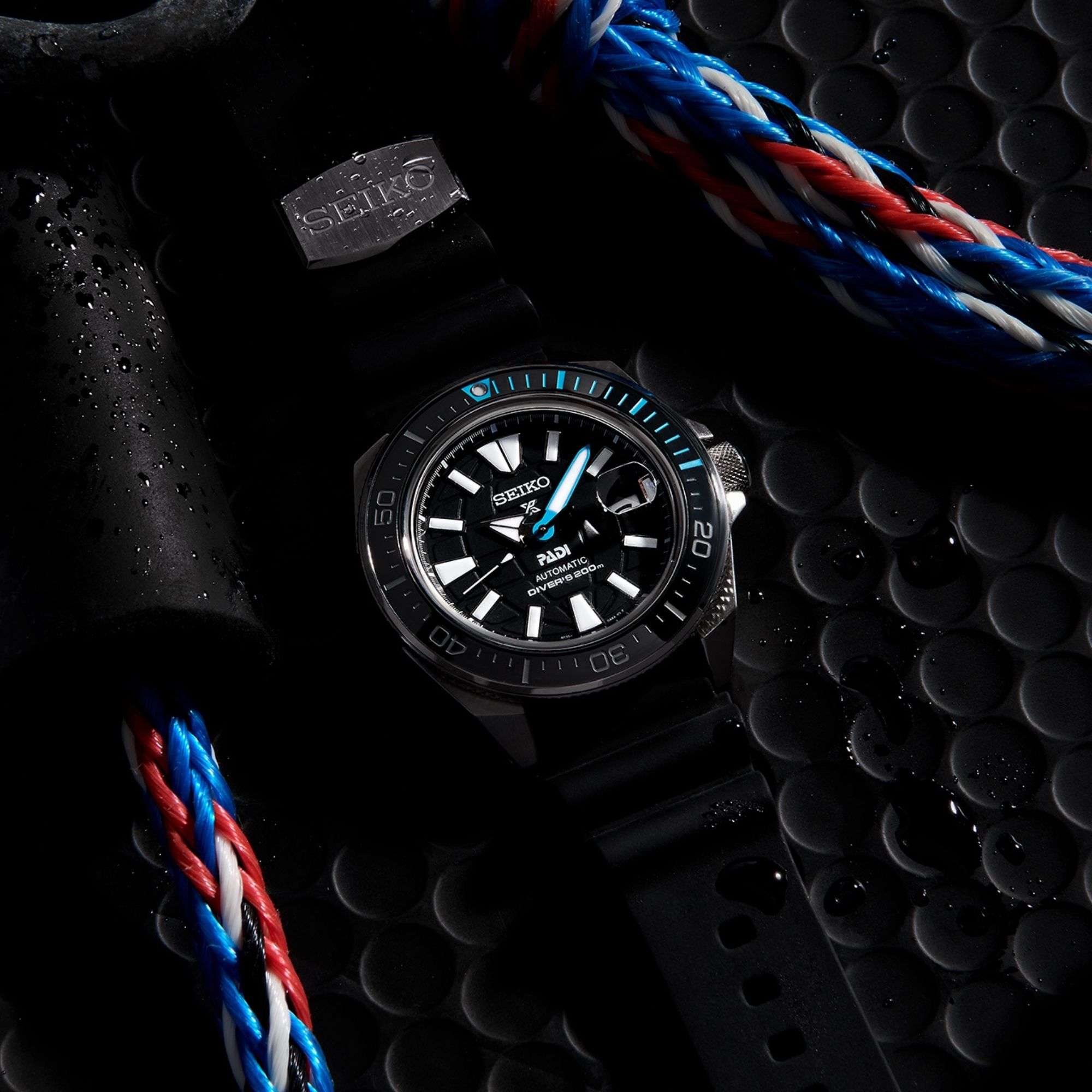 Seiko Prospex 'King Samurai' PADI Automatik Blaues Zifferblatt Schwarzes Silikonarmband Herrenarmbanduhr SRPG21K1