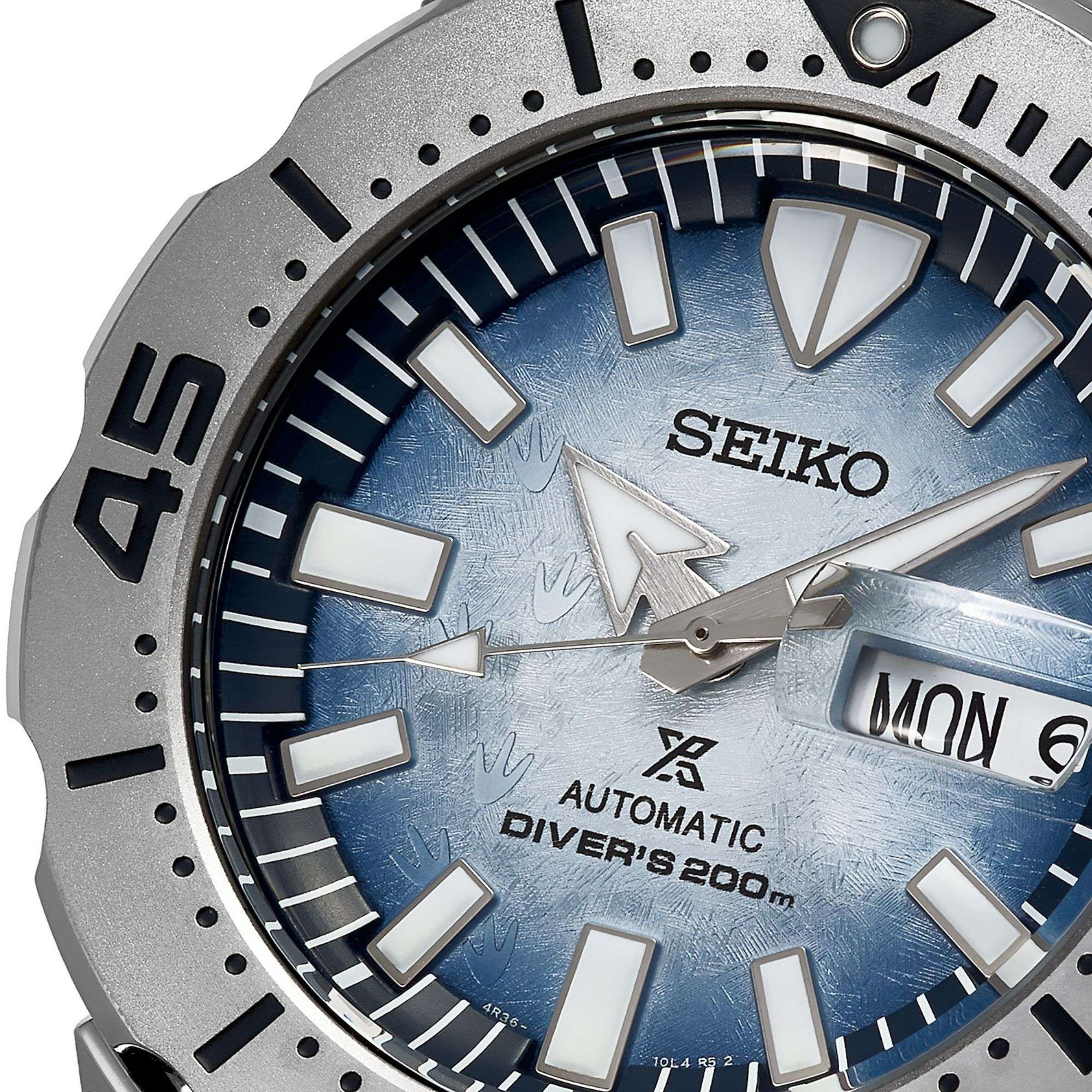 Seiko Prospex Antarctica Monster Save the Ocean Automatik Blaues Zifferblatt Edelstahlarmband Herrenarmbanduhr SRPG57K1