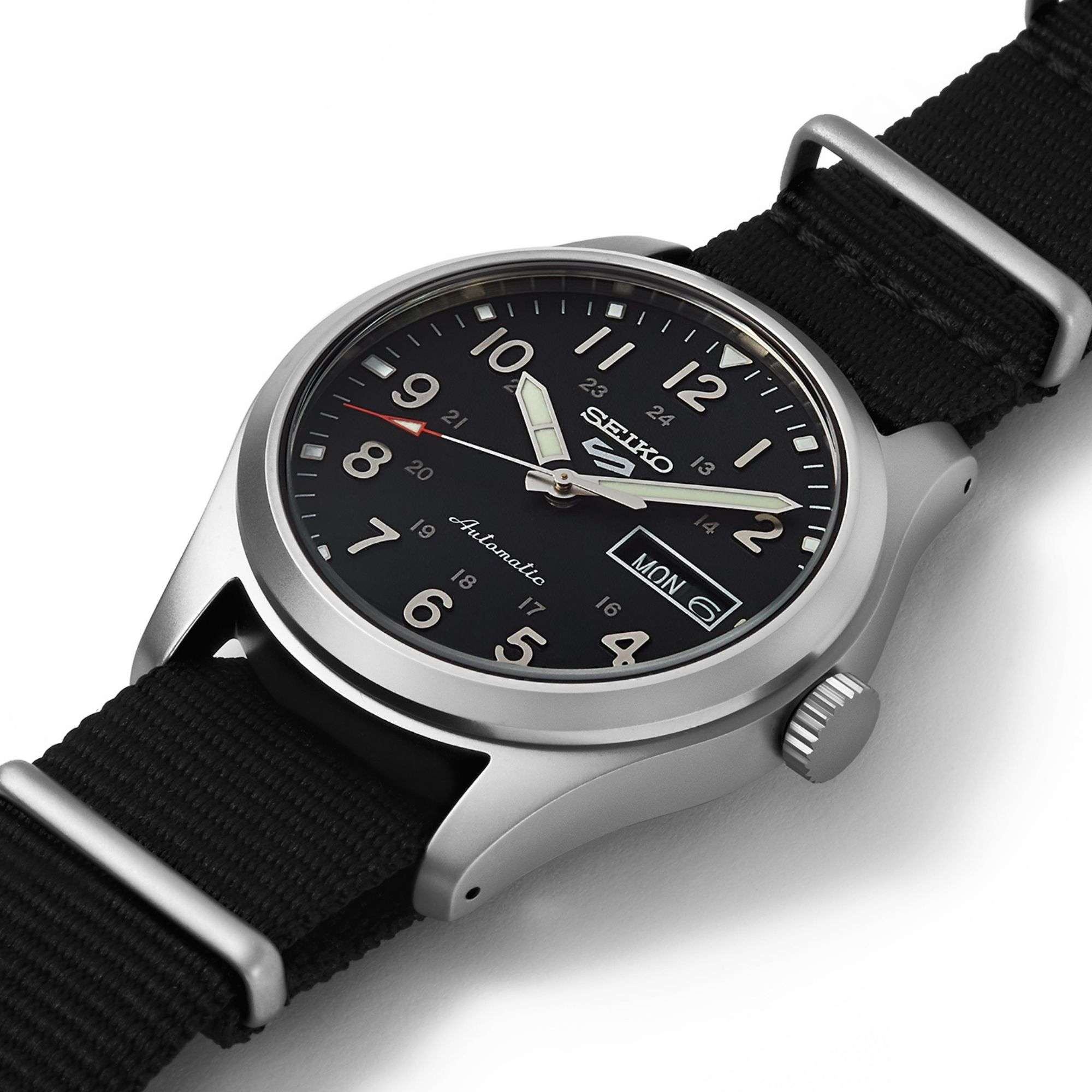 Seiko 5 Sports Field Military Watch Automatic Black Dial Black NATO Strap Men's Watch SRPG37K1