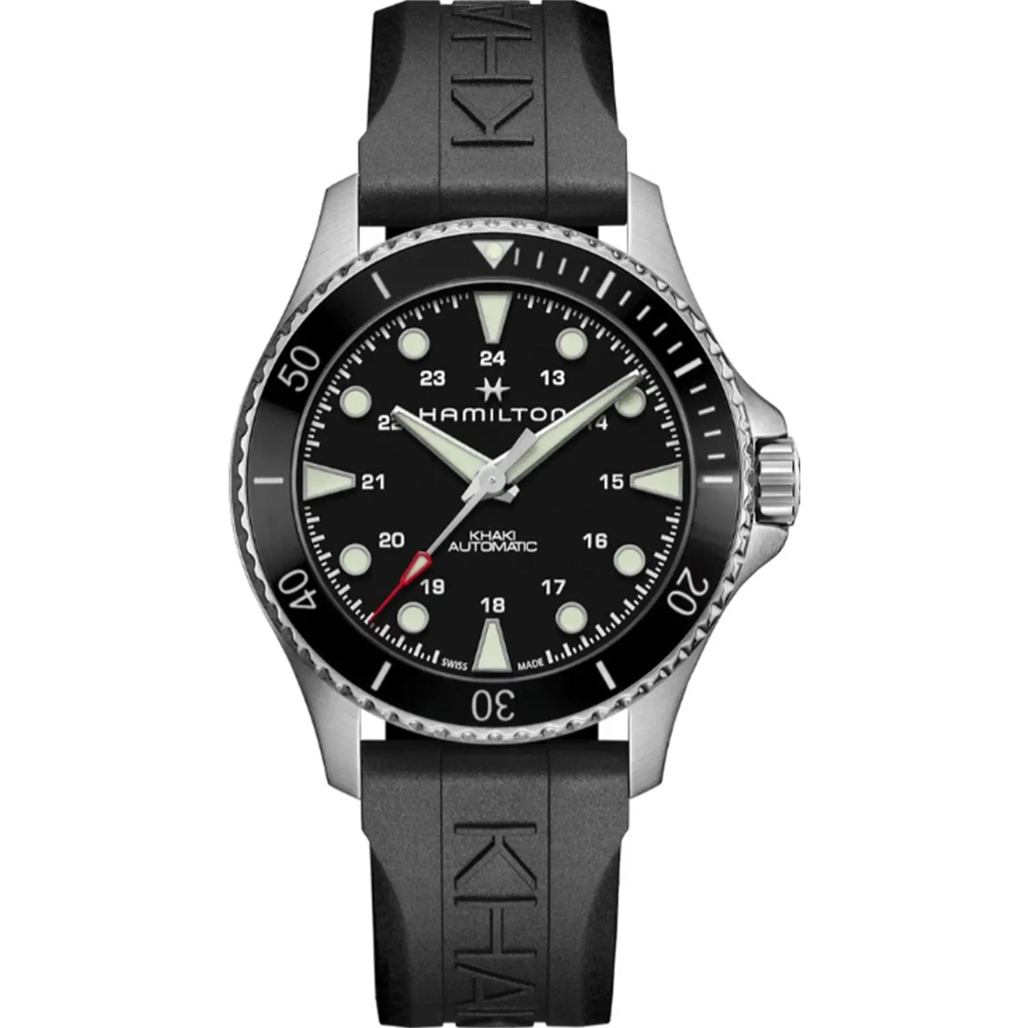 Hamilton Khaki Navy Scuba Automatic Black Dial Rubber Strap Men's Watch H82515330