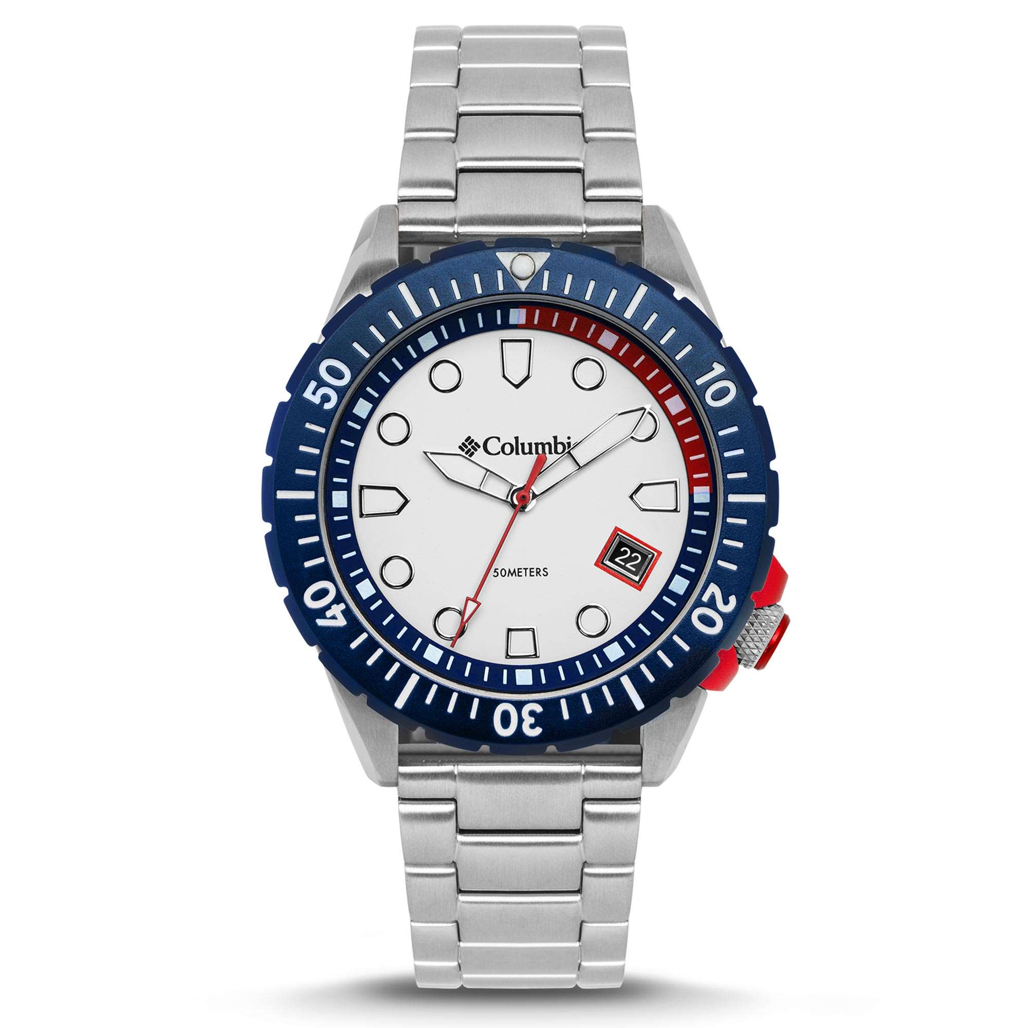 Columbia Pacific Outlander Tauchen Quarz Weißes Zifferblatt Edelstahlarmband Herrenarmbanduhr CSC04-008