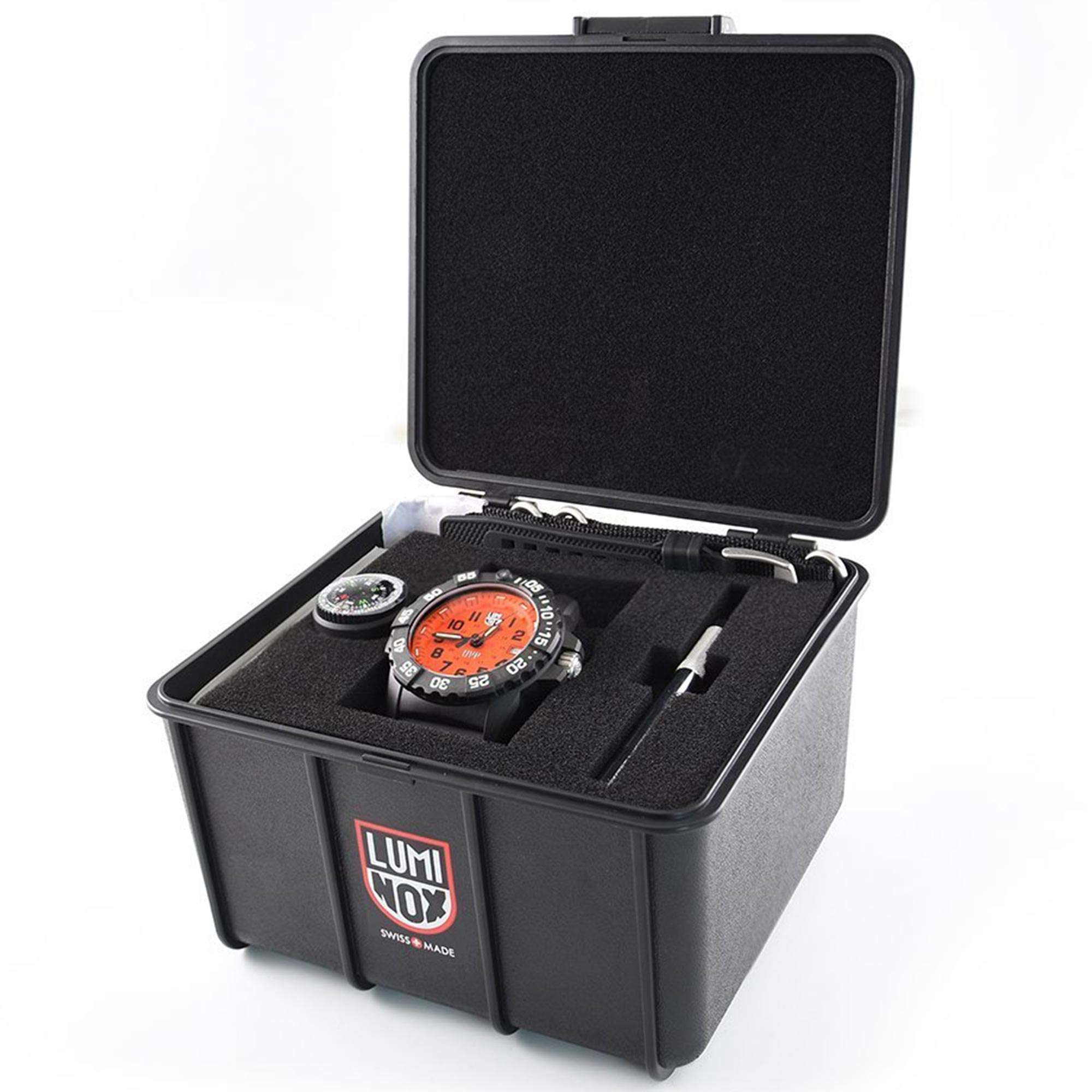 Luminox Scott Cassell Quarz Oranges Zifferblatt Gummiarmband Herren Uhr XS.3509.SC.SET