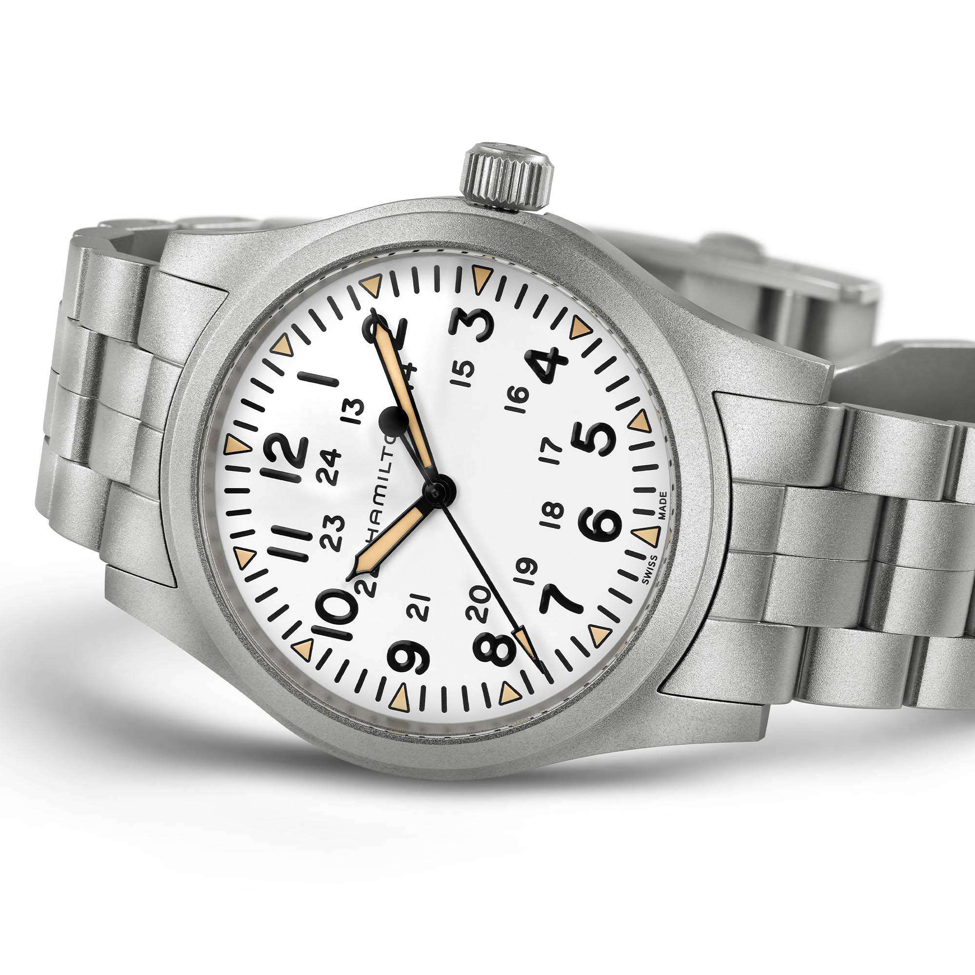 Hamilton Khaki Field 42mm White Dial Steel Mens Mechanical Watch H69529113