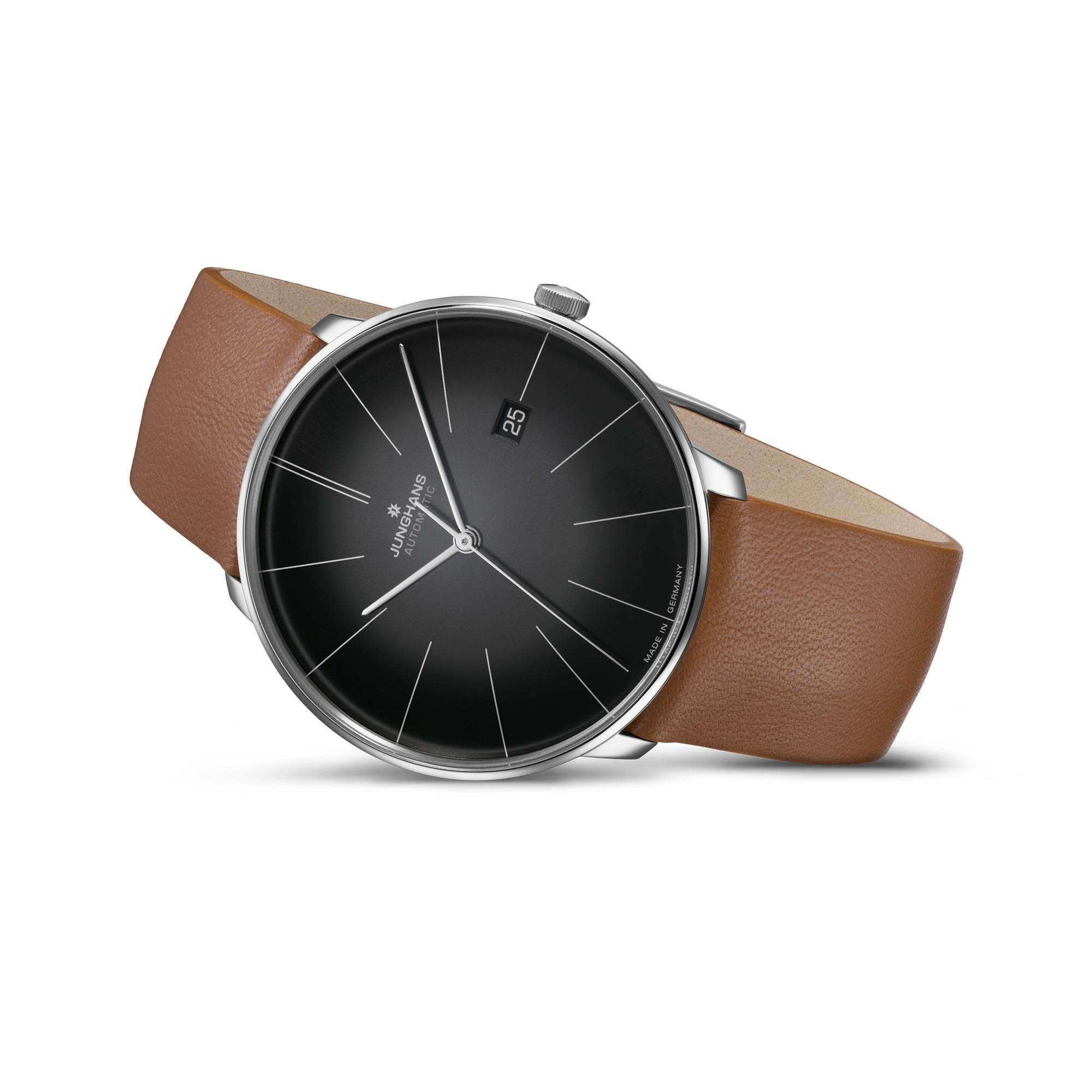 Junghans Meister Fein Automatik Schwarzes Zifferblatt Braunes Lederarmband Herren Uhr 27/4154.00