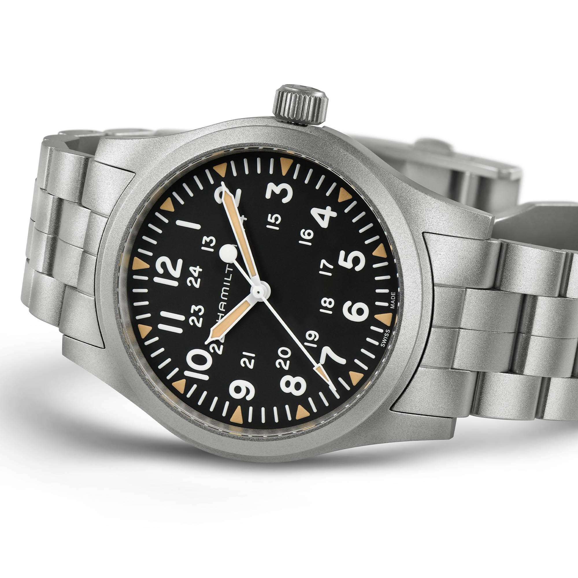 Hamilton Khaki Field 42mm Black Dial Steel Mens Mechanical Watch H69529133