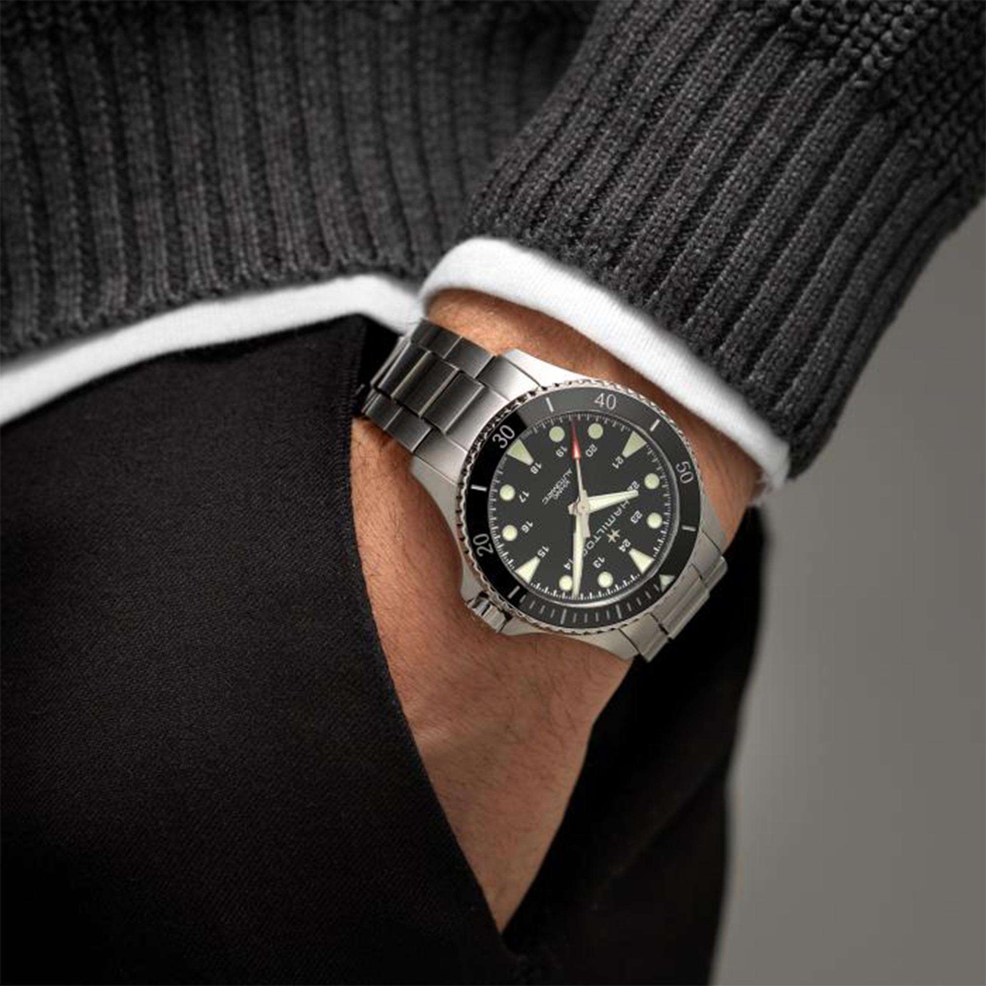 Hamilton Khaki Navy Scuba H82515130 300m automatic dive watch on wrist