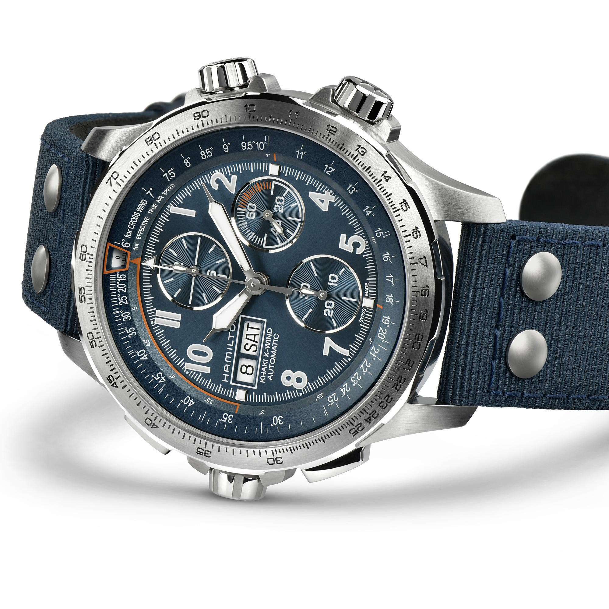 Hamilton Khaki Aviation 45mm Chronograph Blue Dial Textile Mens Automatic Watch H77906940
