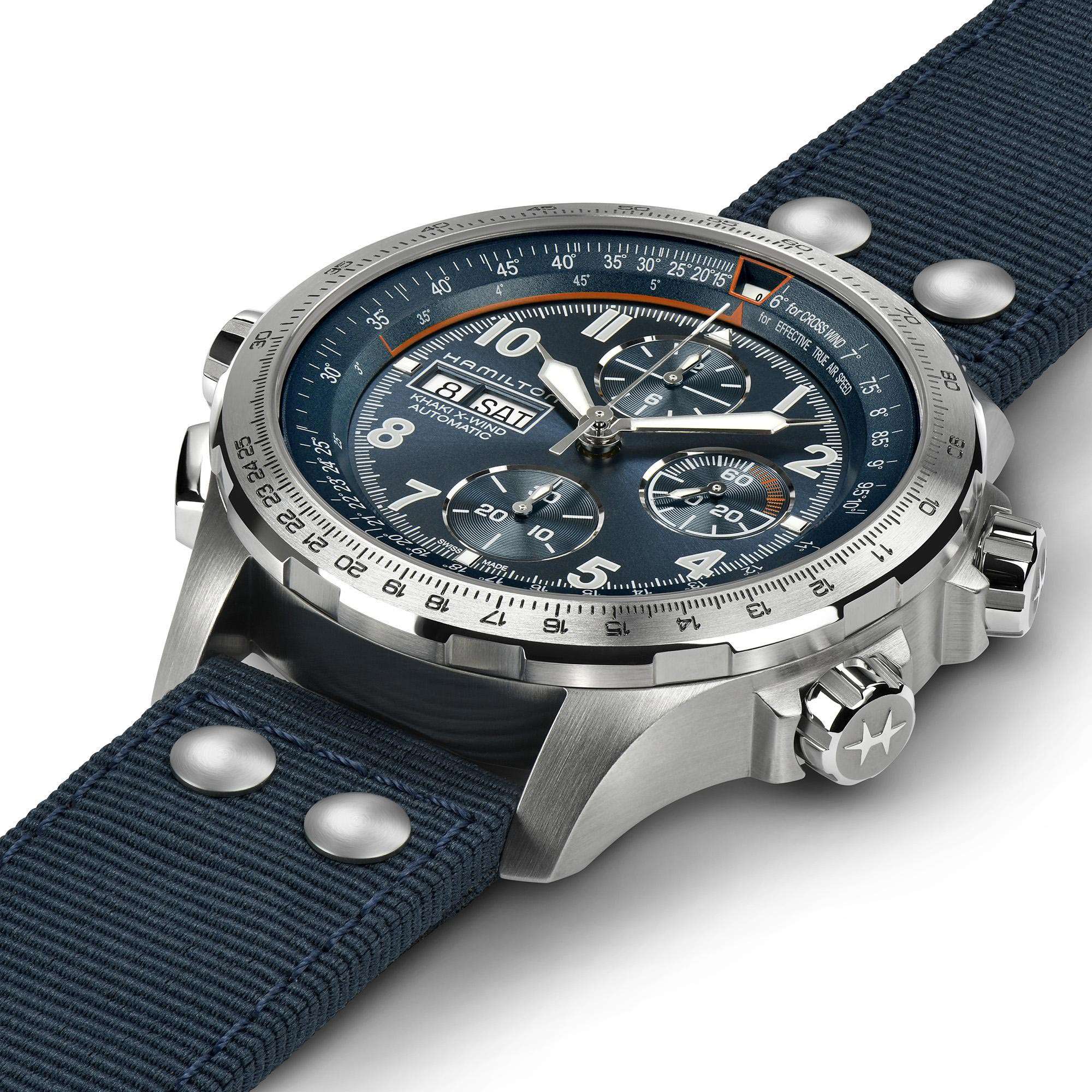 Hamilton Khaki Aviation 45mm Chronograph Blue Dial Textile Mens Automatic Watch H77906940