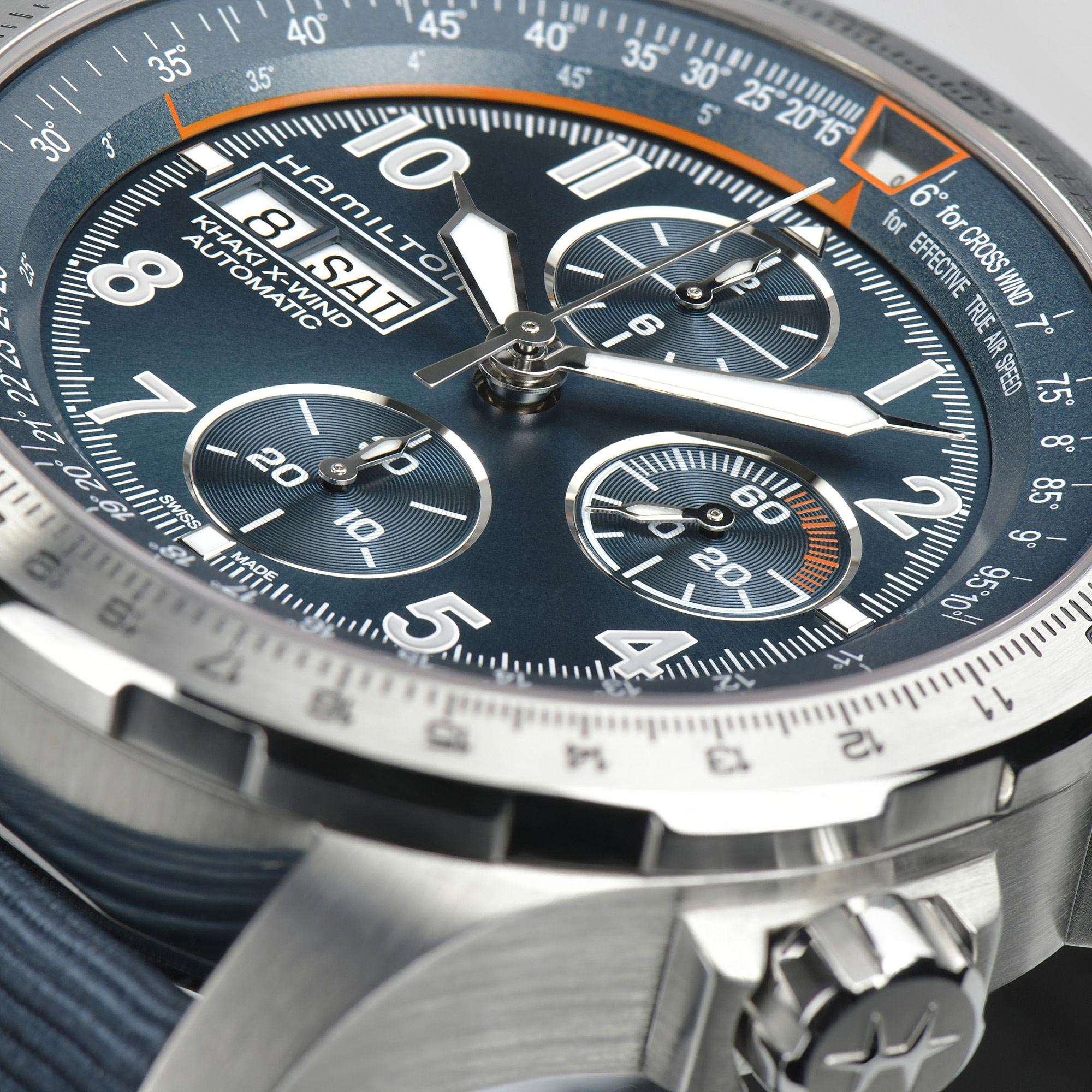 Hamilton Khaki Aviation 45mm Chronograph Blue Dial Textile Mens Automatic Watch H77906940