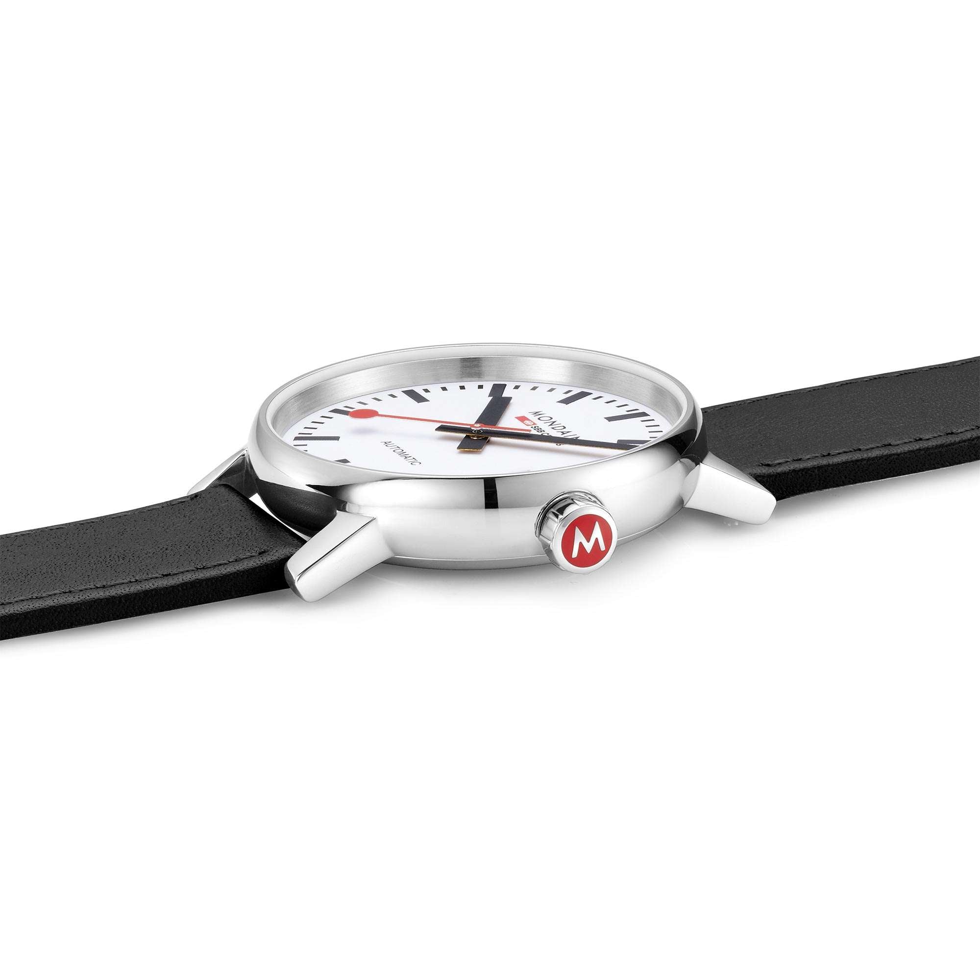 Mondaine Evo2 Automatic White Dial Black Leather Watch MSE.40610.LB