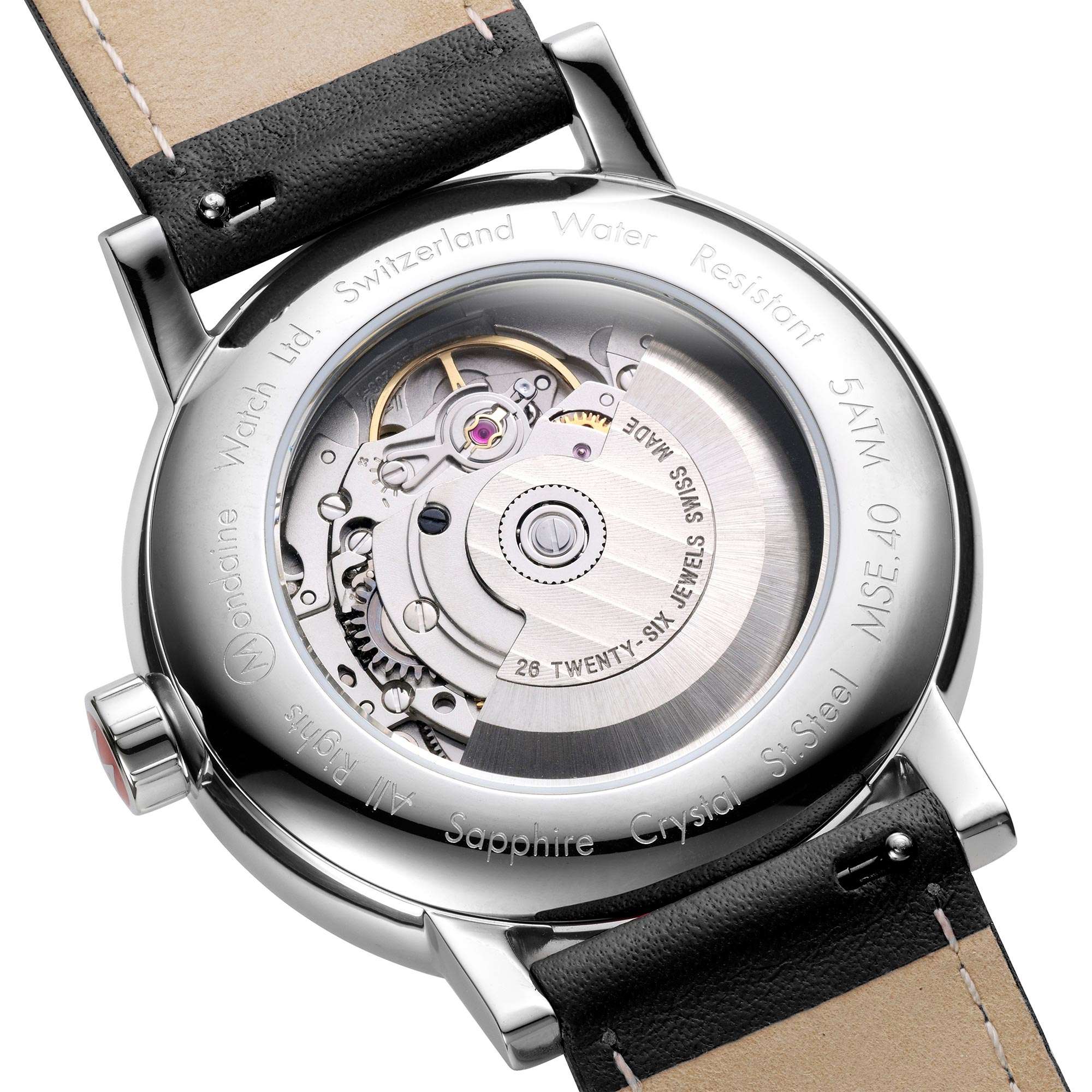 Mondaine Evo2 Automatic White Dial Black Leather Watch MSE.40610.LB
