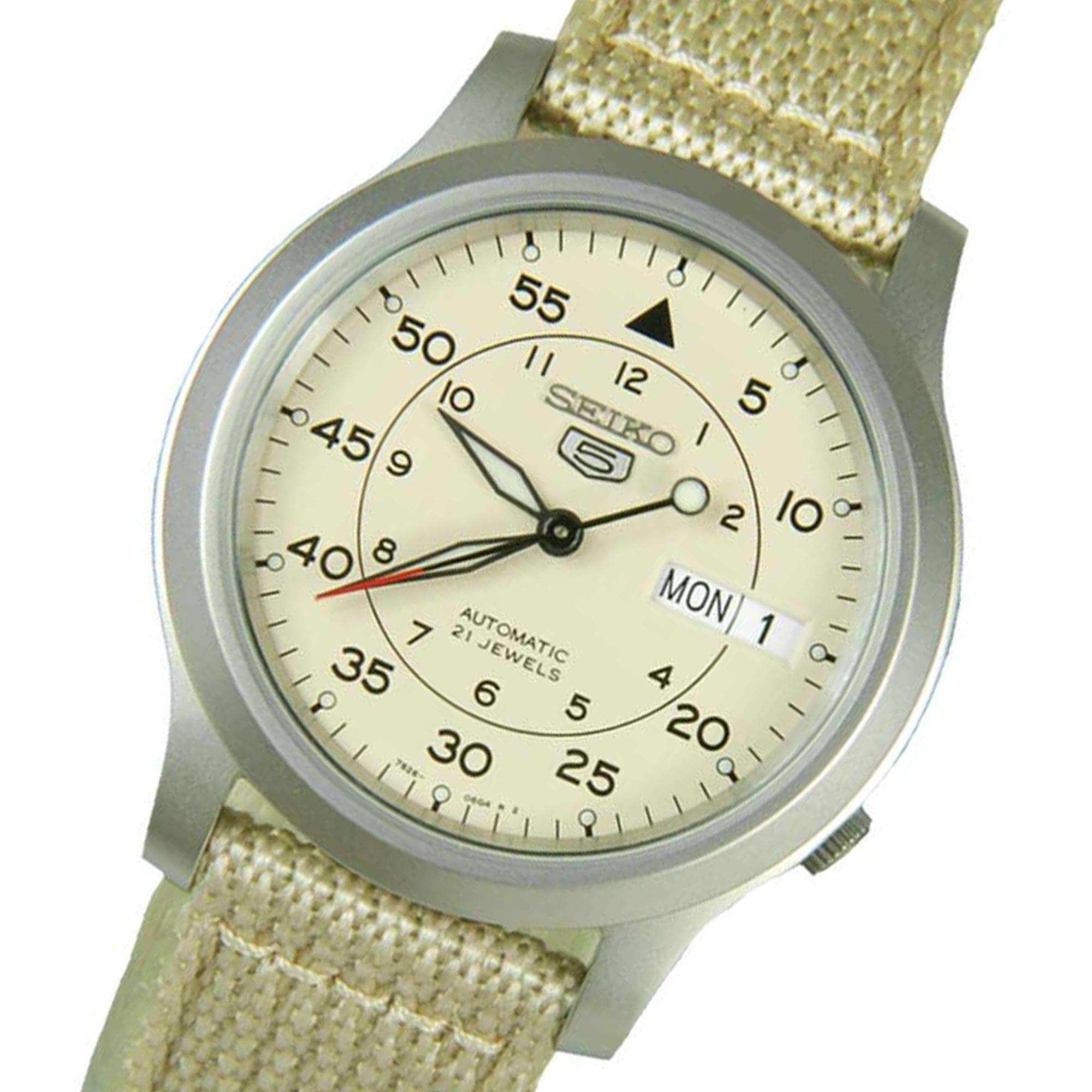 Seiko 5 Automatische Beiges Zifferblatt Beiges NATO-Stil Armband Herrenarmbanduhr SNK803K2