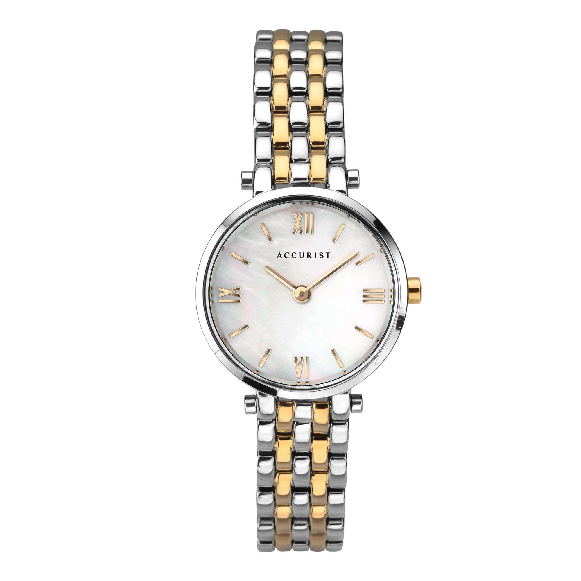 Accurist Quarz Bewegung Weißes Zifferblatt Edelstahl Armband Damen Uhr 8360