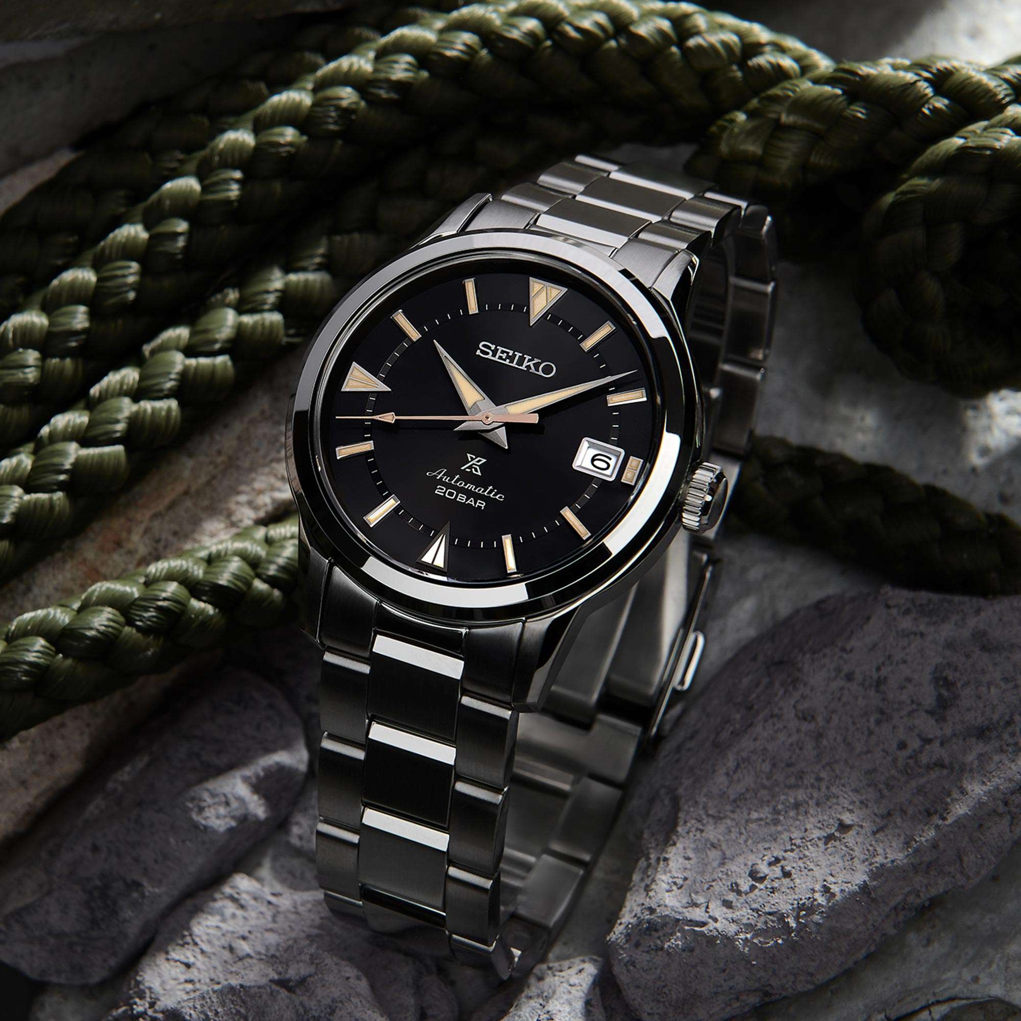 Seiko Prospex 1959 Alpinist Automatik Schwarzes Zifferblatt Edelstahl Armband Herren Uhr SPB243J1