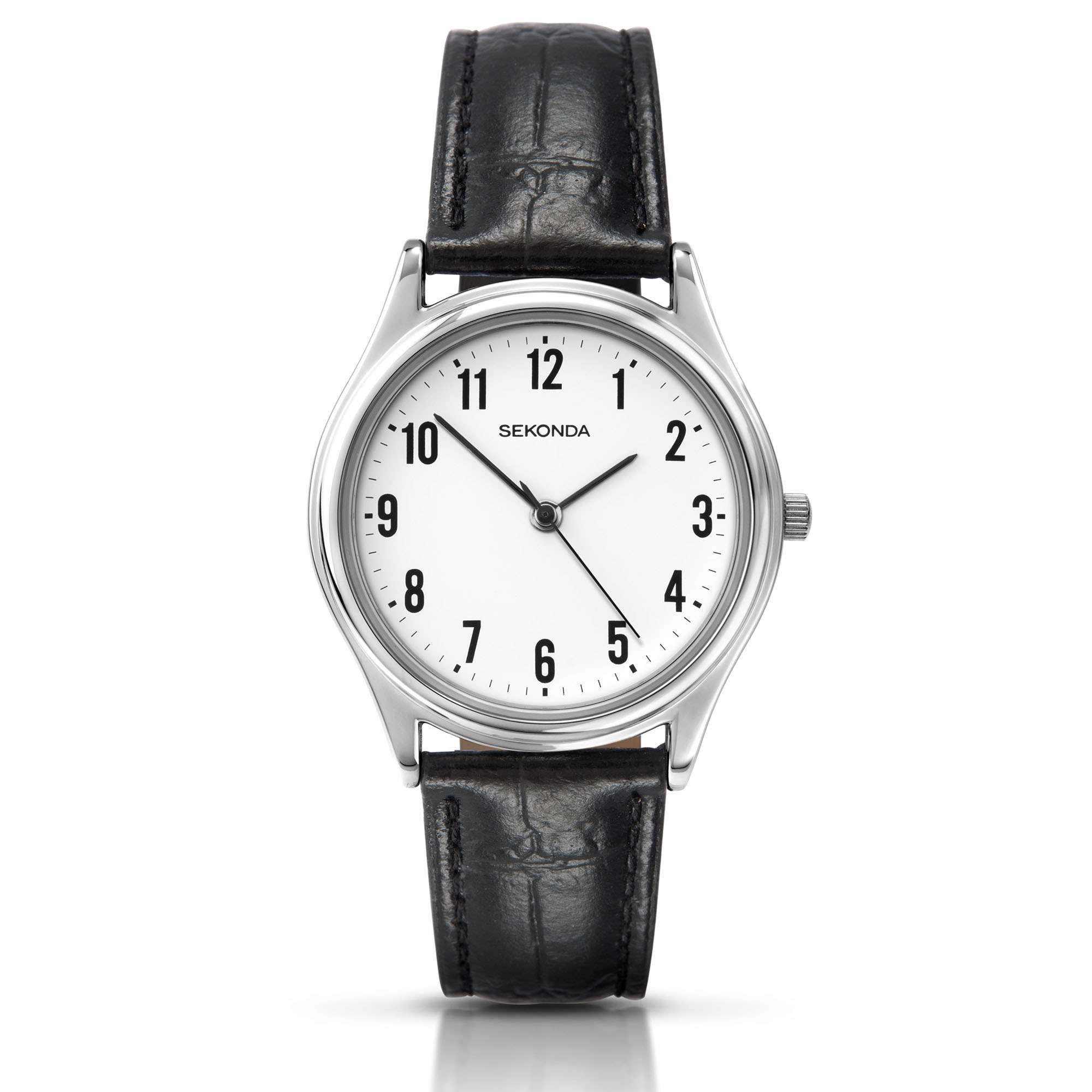 Sekonda Classic Quartz Weißes Zifferblatt Schwarzes Lederarmband Herrenarmbanduhr 3621