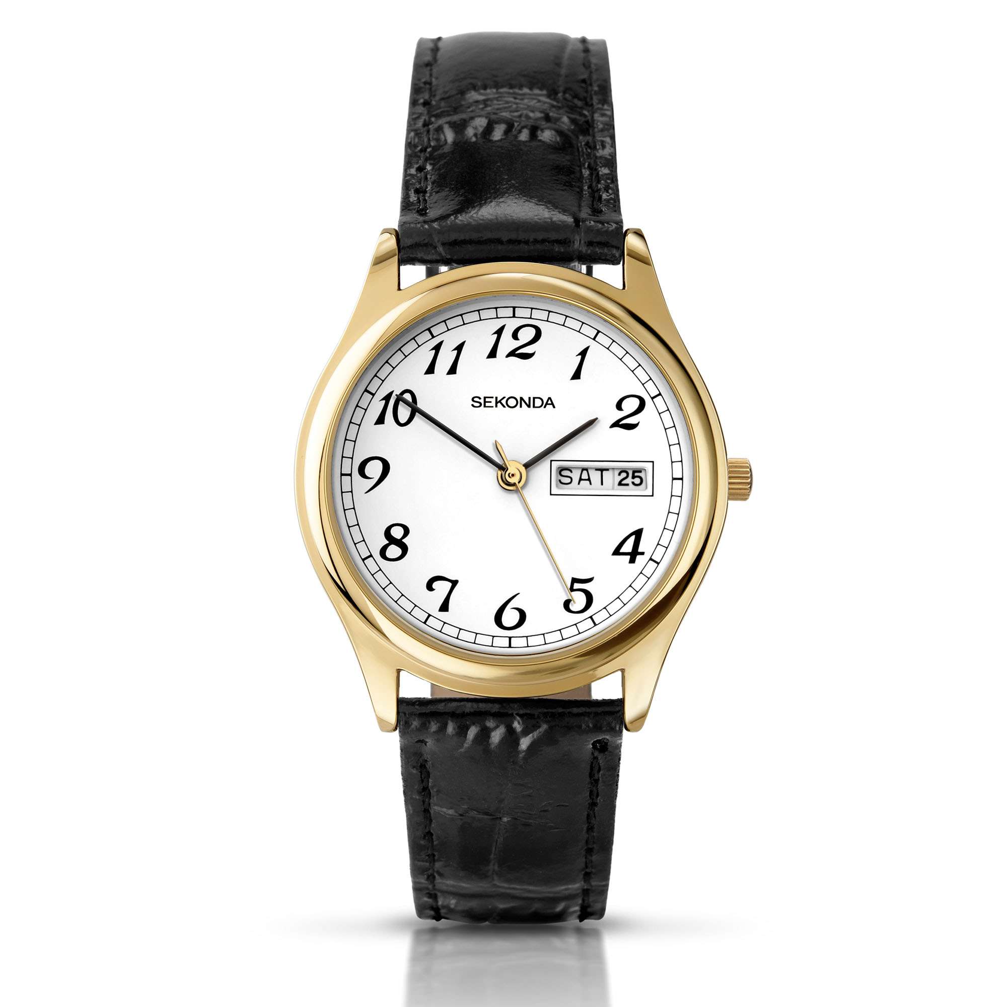 Sekonda Classic Quartz Weißes Zifferblatt Schwarzes Lederarmband Herrenarmbanduhr 3925