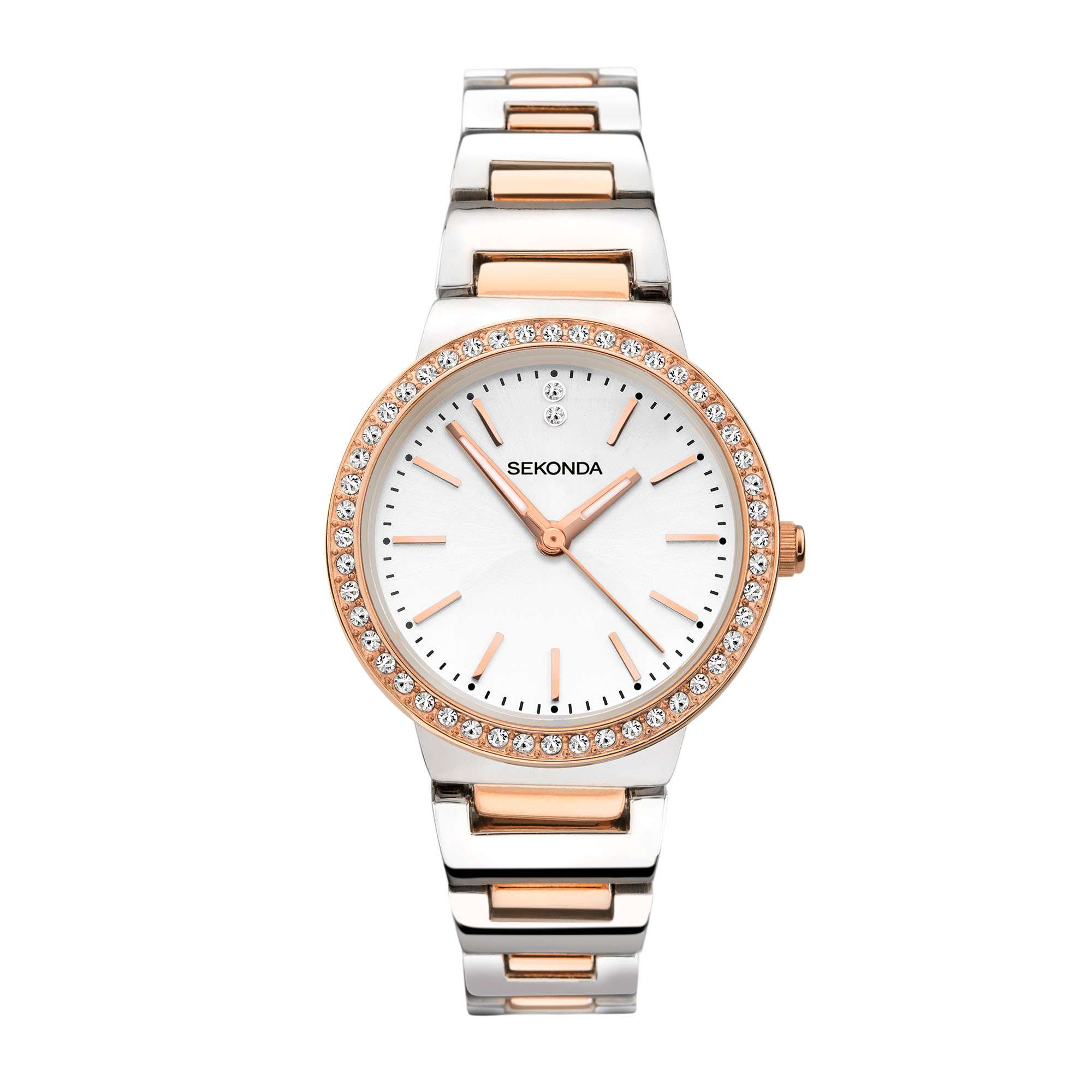 Sekonda Quarz Weiß Zifferblatt Edelstahl Zwei-Ton Armband Damen Uhr 40078