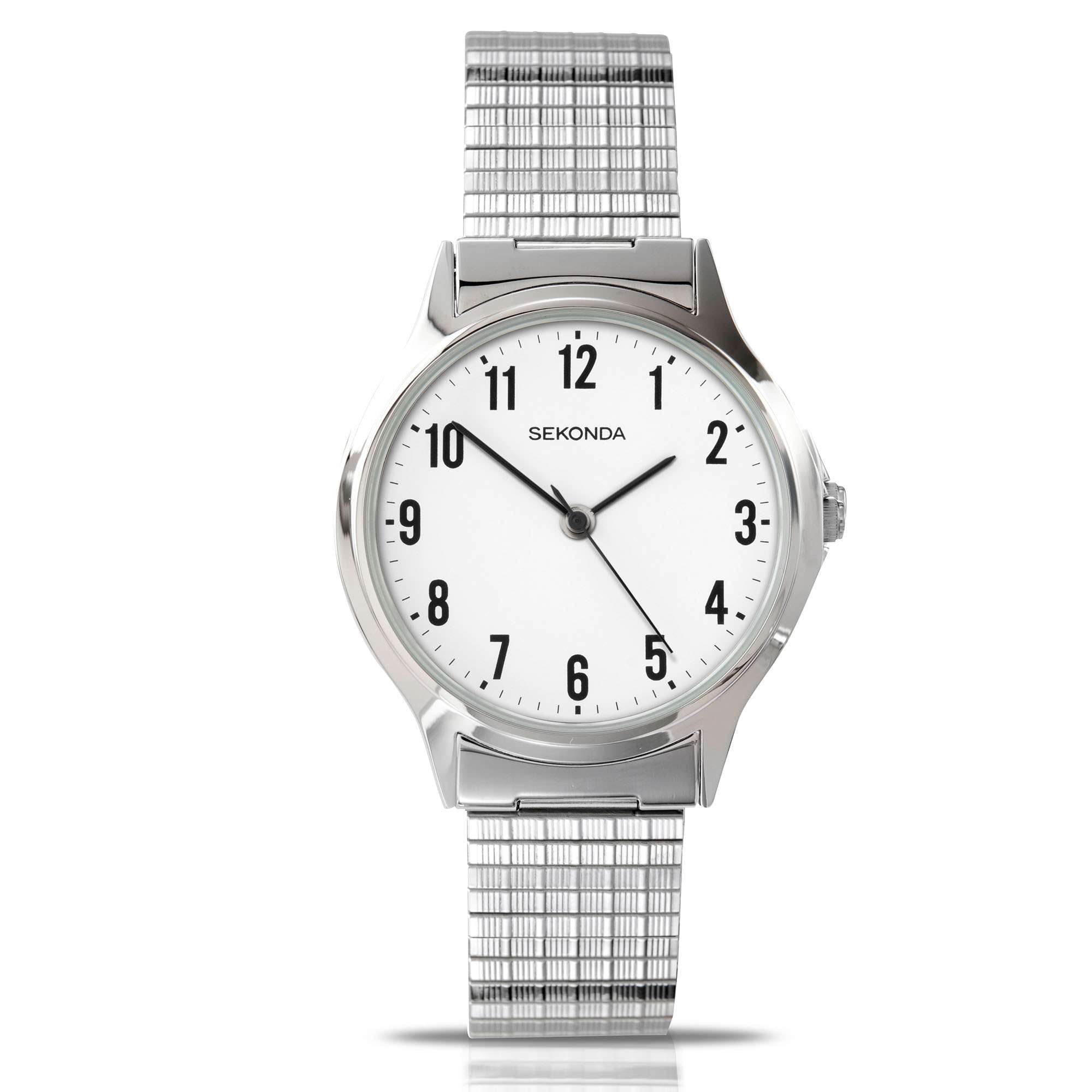 Sekonda Classic Quarz Weiß Zifferblatt Silber Expander Edelstahl Armband Herren Uhr 3751