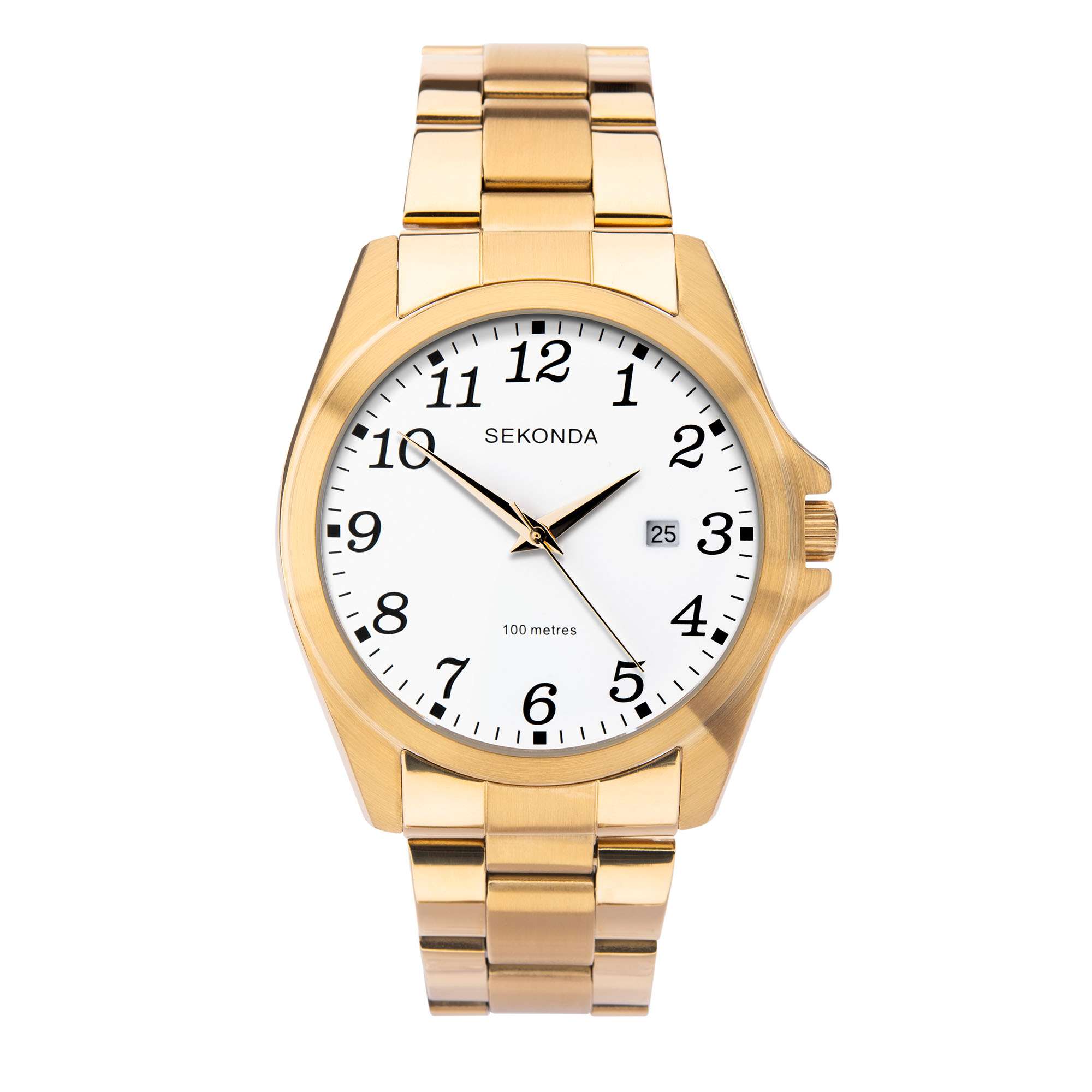 Sekonda Classic Quarz Herrenarmbanduhr mit weißem Zifferblatt und Gold PVD Edelstahlarmband 1637